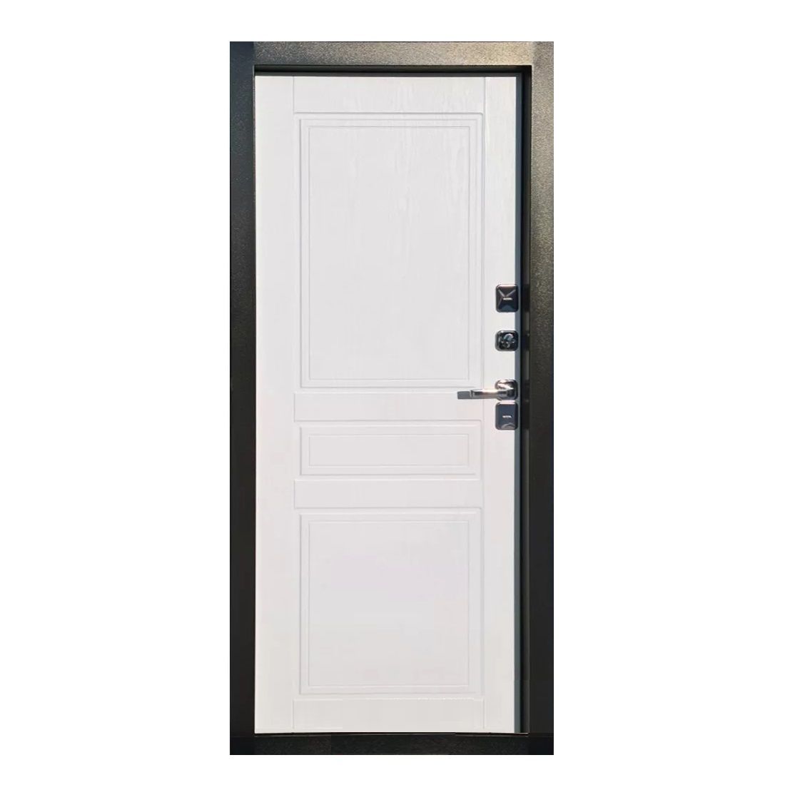 Дверь металл Винтер антик серебряный Ясень белоснежный 880х2050 мм R