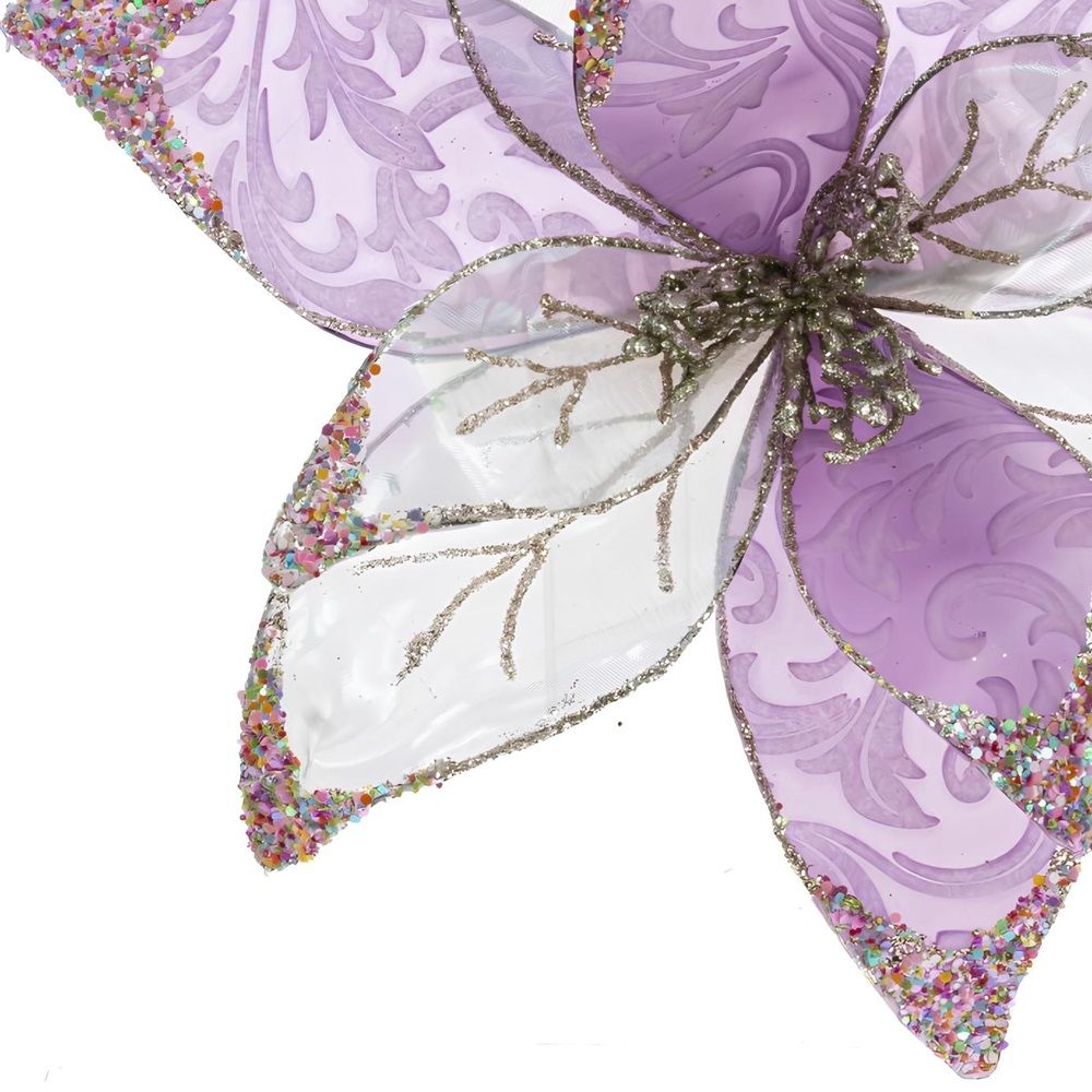 Украшение новогоднее на клипсе Пуансеттия 30 см 793139