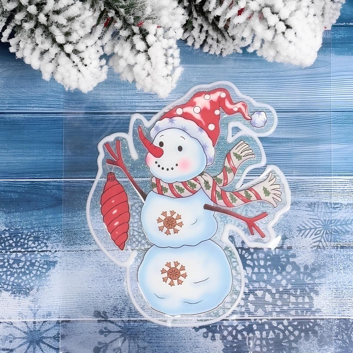 Наклейка на стекло Снеговик с игрушкой 15х20 см