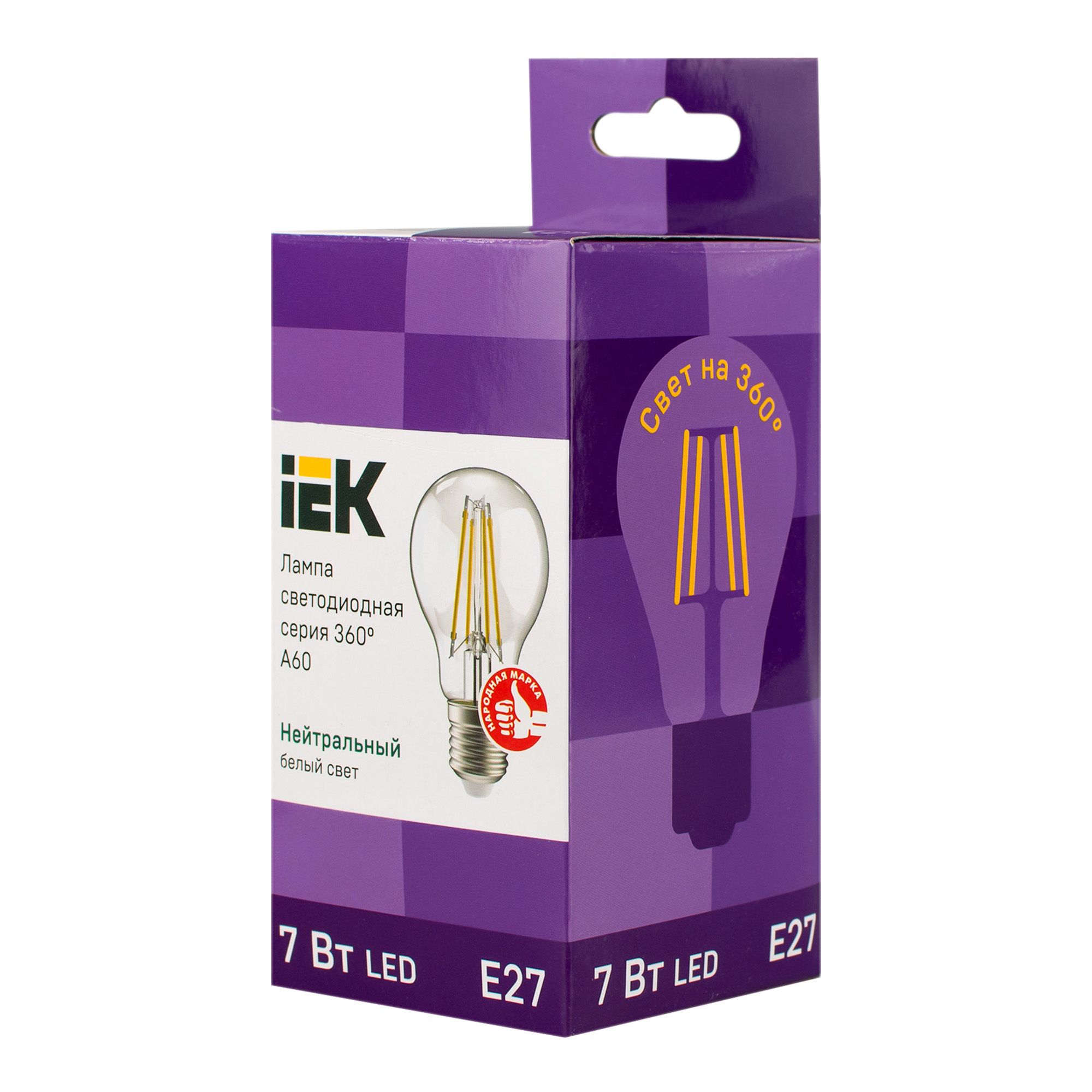 Лампа светодиодная E27 A60 7Вт шар 4000К 840 лм  230В прозр. ИЭК LLF-A60-7-230-40-E27-CL