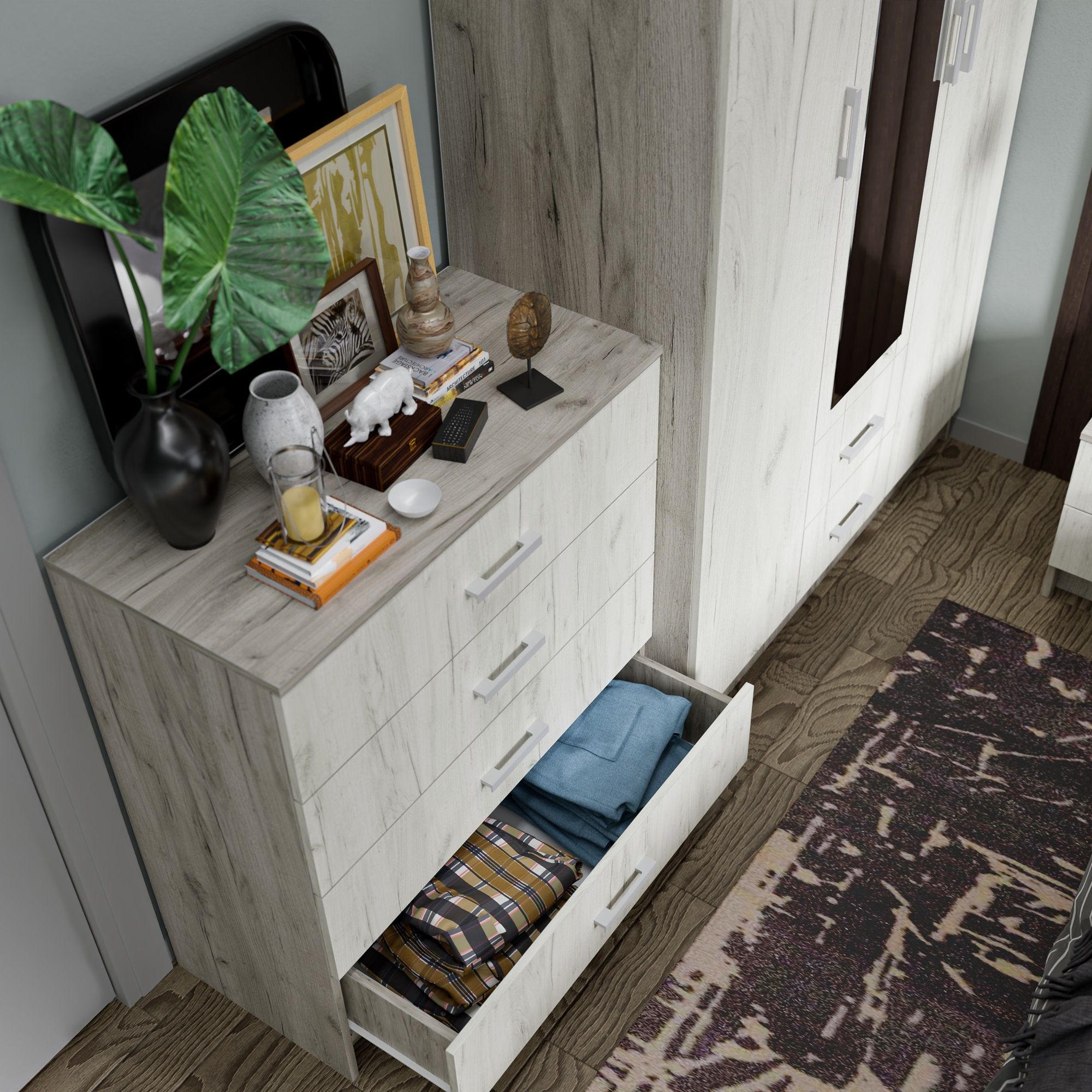 Комод Гармония КМ 601 850х934х410 мм 4 ящика Дуб Крафт белый/Дуб Крафт серый