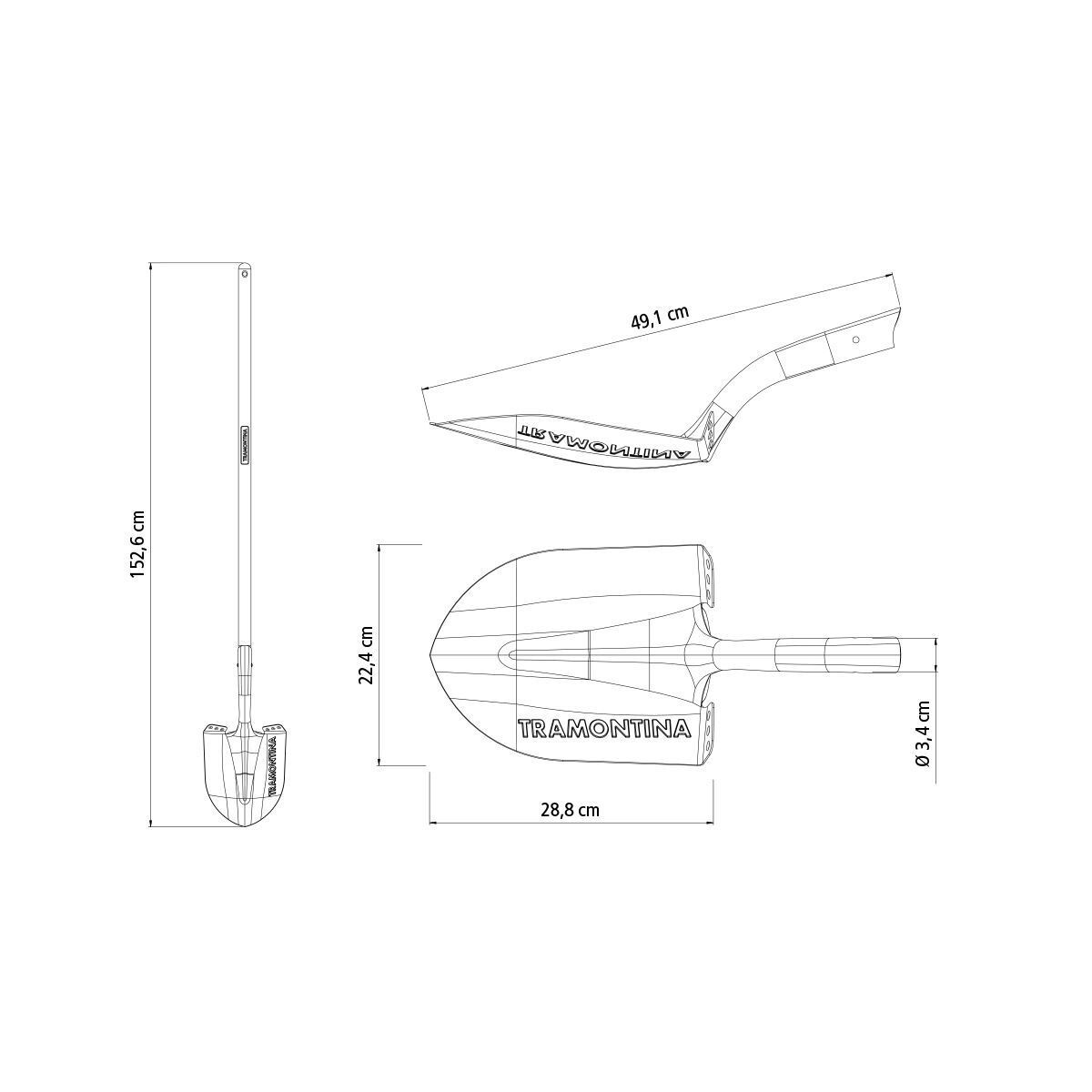 Лопата Tramontina штыковая для почвы из углеродистой стали рукоятка 120 см эвкалипт 77416524