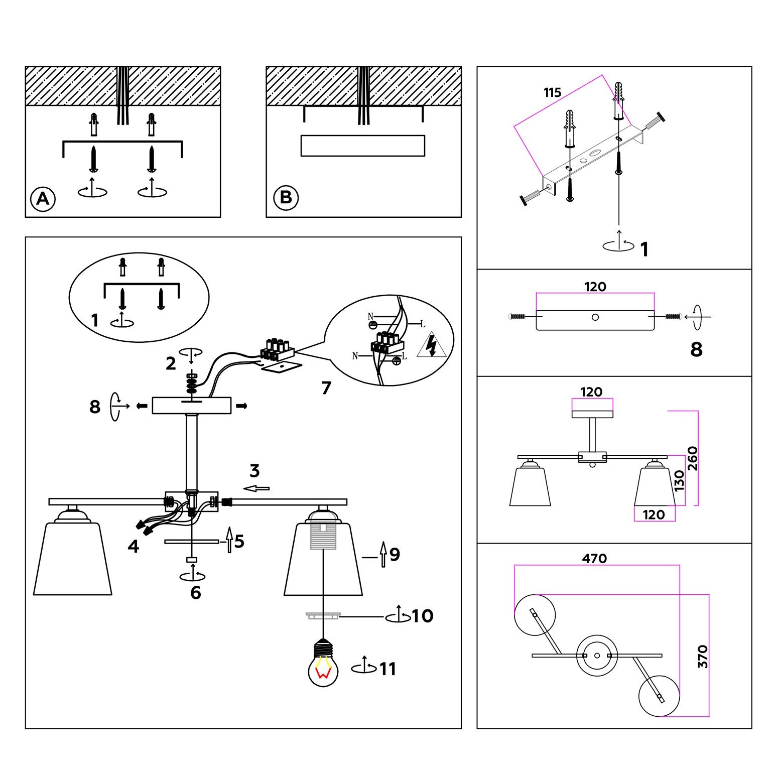Люстра потолочная TR303201/2 WH/CH/FR 2х60Вт Е27 47х37х26 см белый/хром/белый матовый
