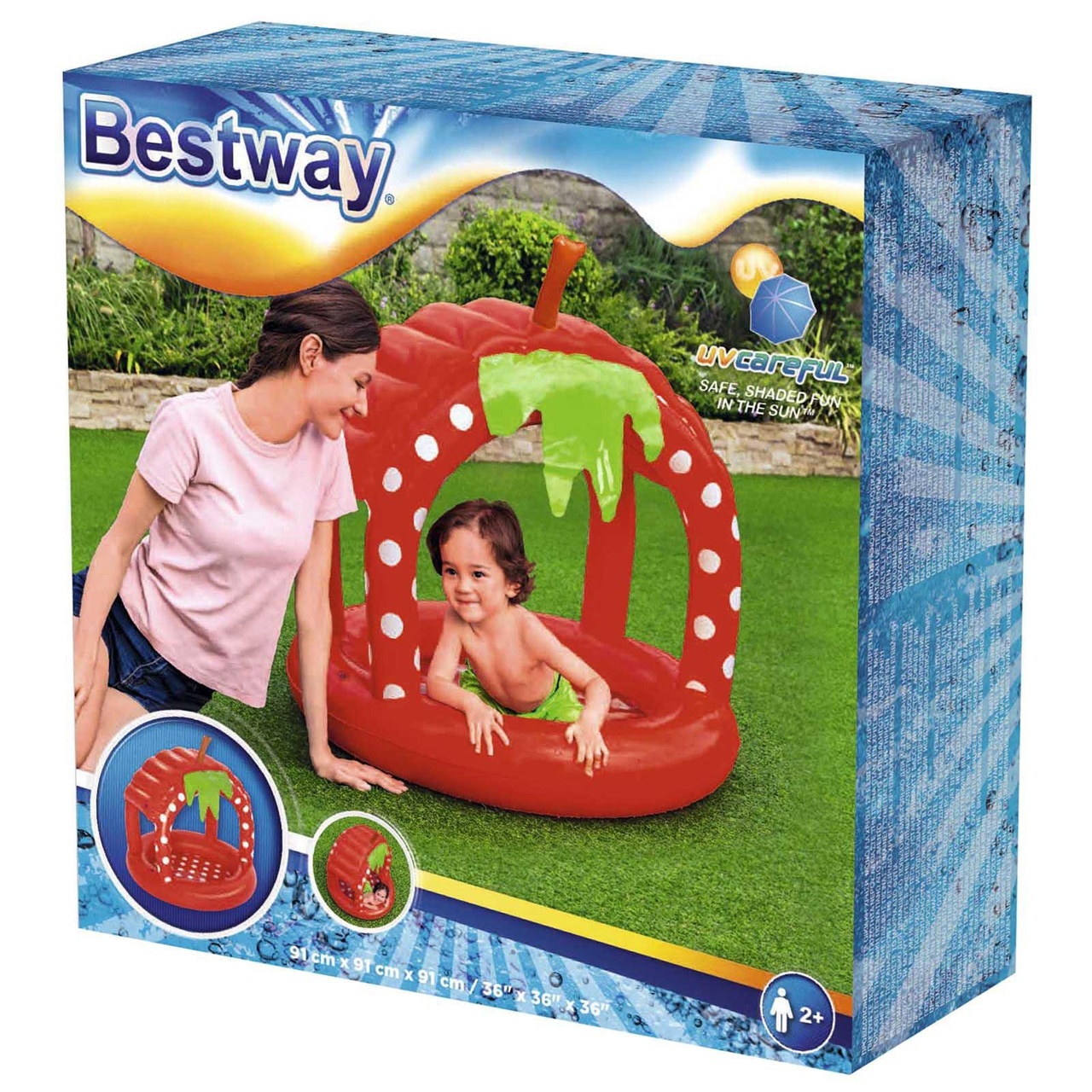 Бассейн детский надувной с навесом от солнца 91х91х91 см 26 л Bestway Very Berry 52387
