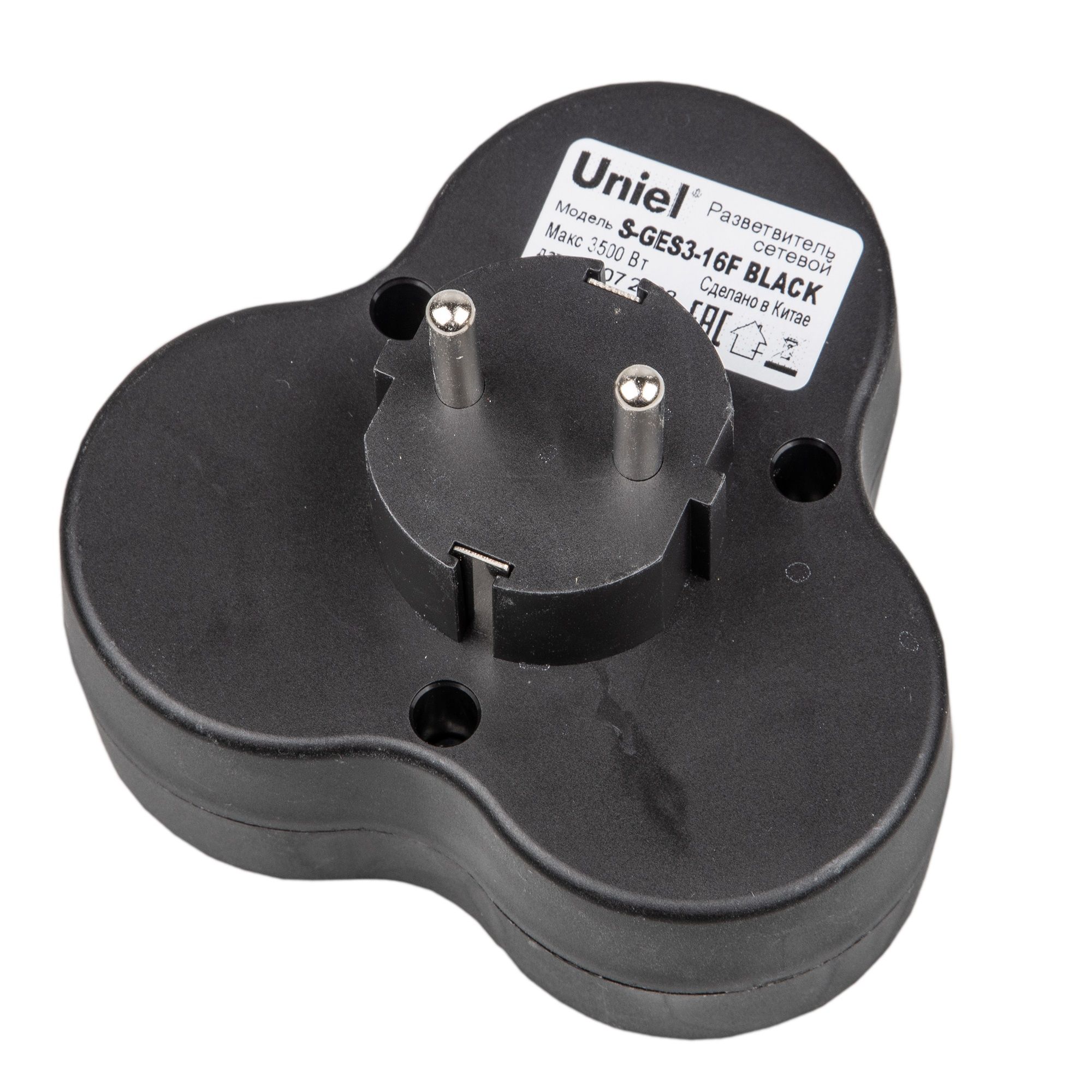 Разветвитель сетевой 3 гнезда Uniel S-GES3-16F BLACK с/з 16А 3500Вт черный