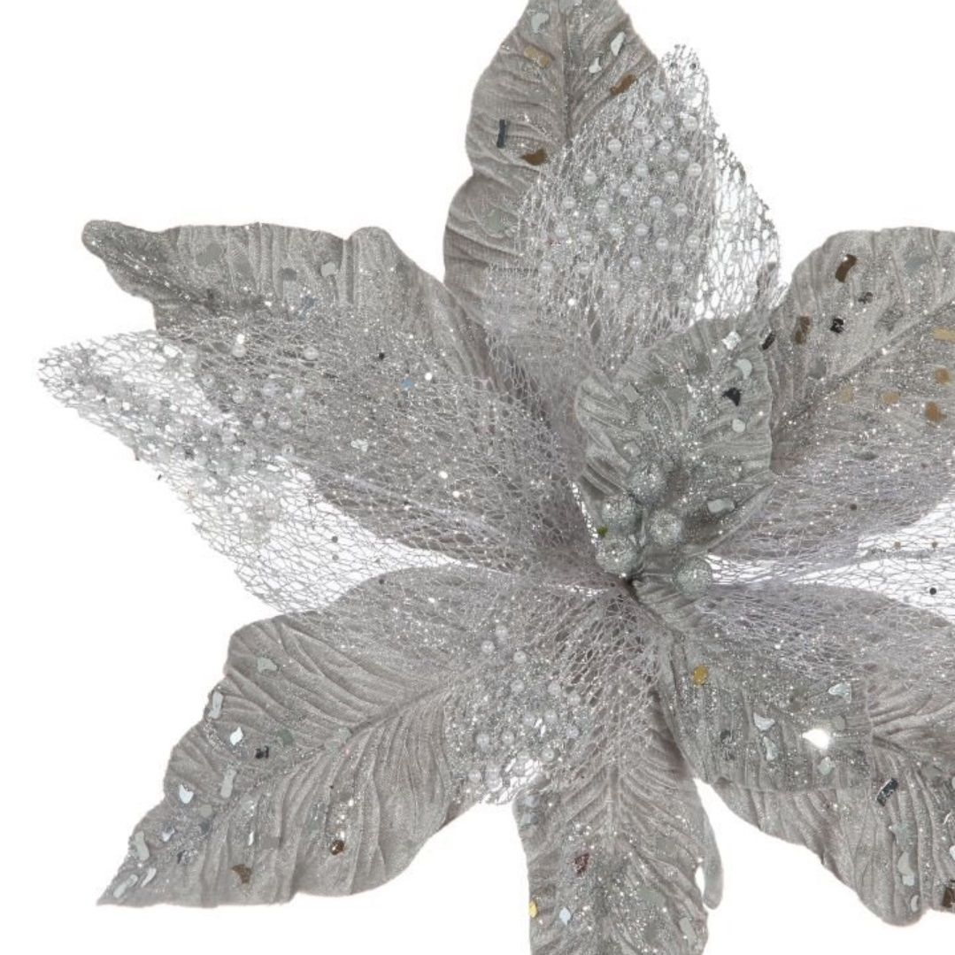 Украшение новогоднее Пуансеттия 54х38х54 см серебряный 755405
