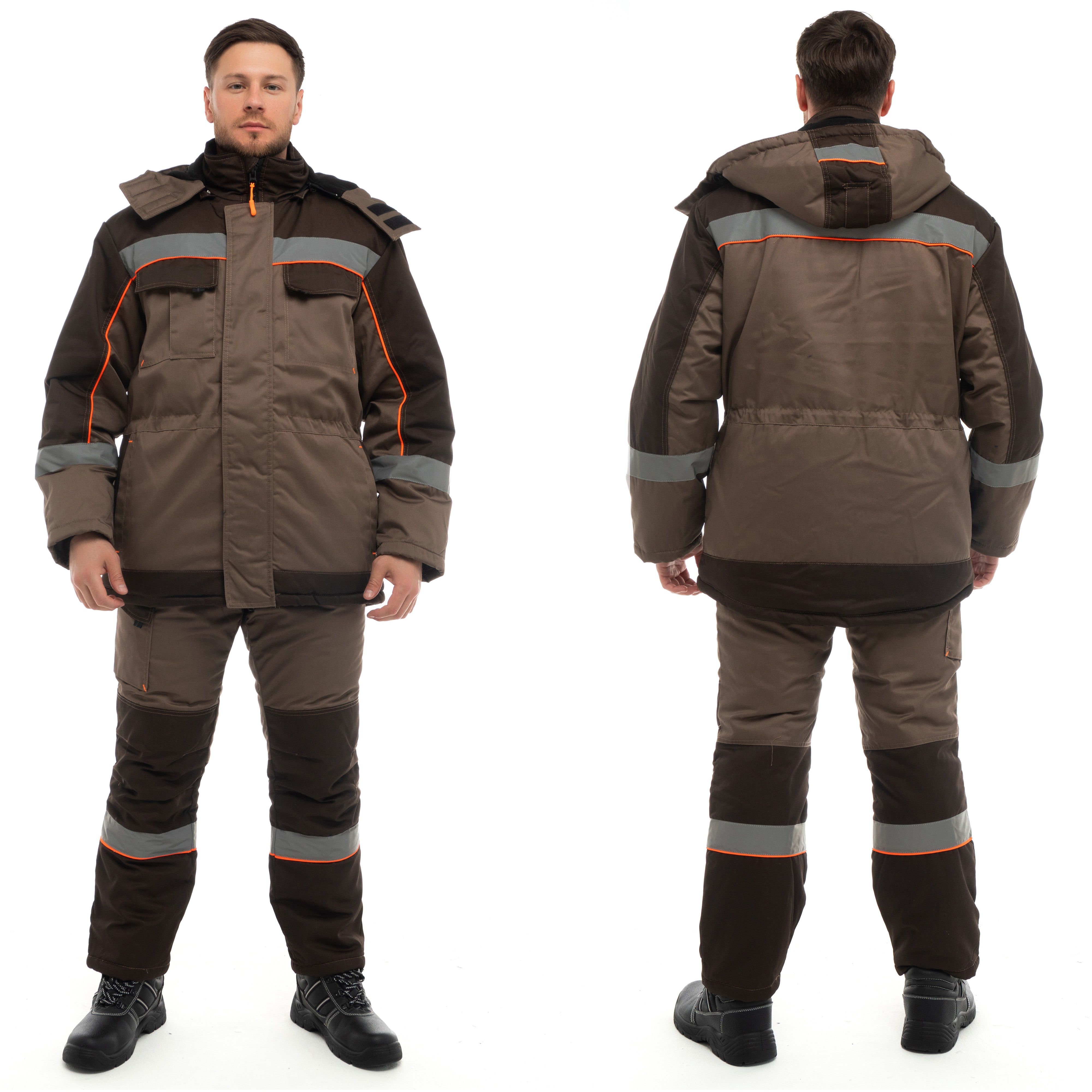 Костюм утепленный мужской Берген куртка, брюки бежевый с темно-коричневым р.112-116/170-176