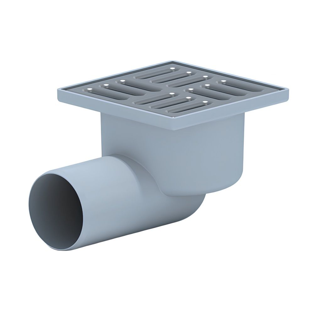 Трап гориз спуск 50 мм сухой затвор решетка 100х100 мм нерж АНИпласт