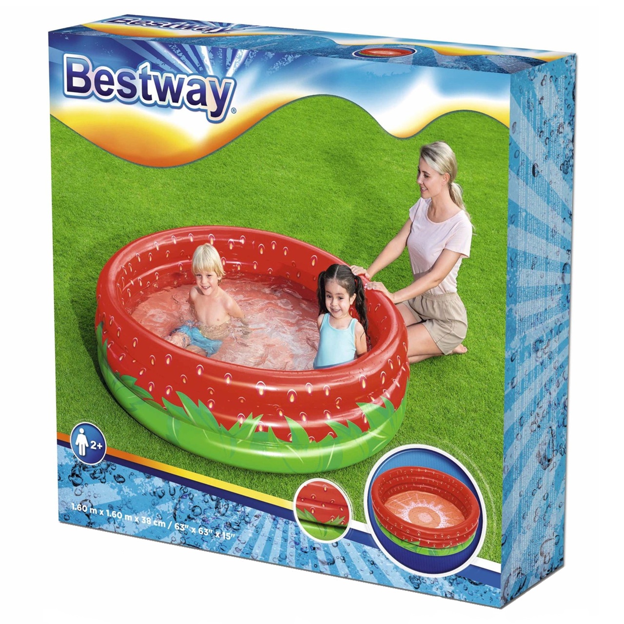 Бассейн детский надувной круглый 160х38 см 390 л Bestway Sweet Strawberry 51145