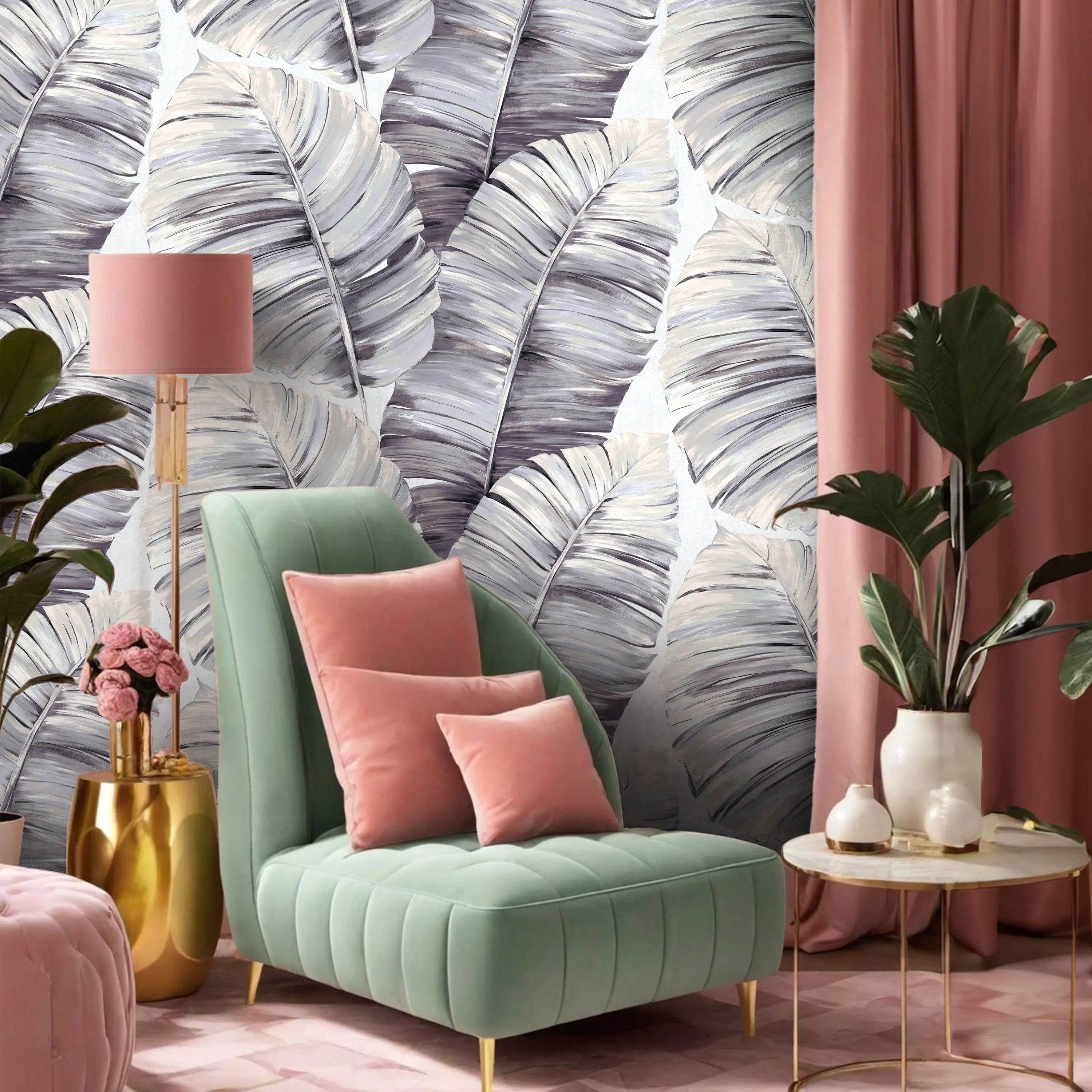 Обои Erismann Bali 60841-03 бежевые, коричневые листья пальмы 1,06х10,05 м