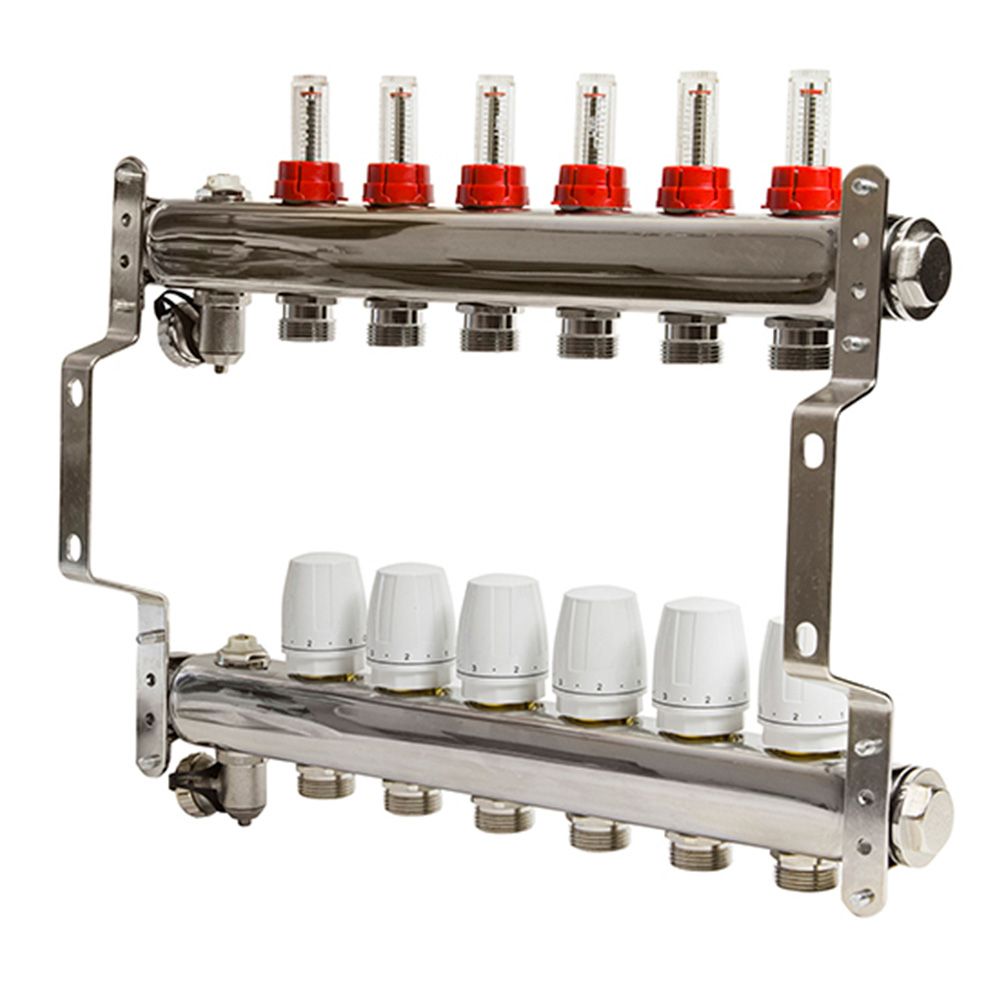 Коллекторная группа 1"х3/4'' евроконус 6 выходов c расходомерами VRT