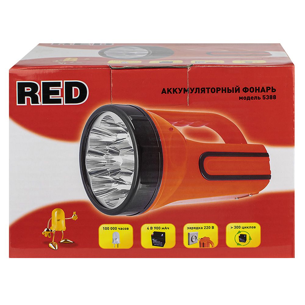 Фонарь RED 5388 аккумуляторный, 9 LED, 2 реж. (5/9), встр. вилка д/прямой зарядки от 220В