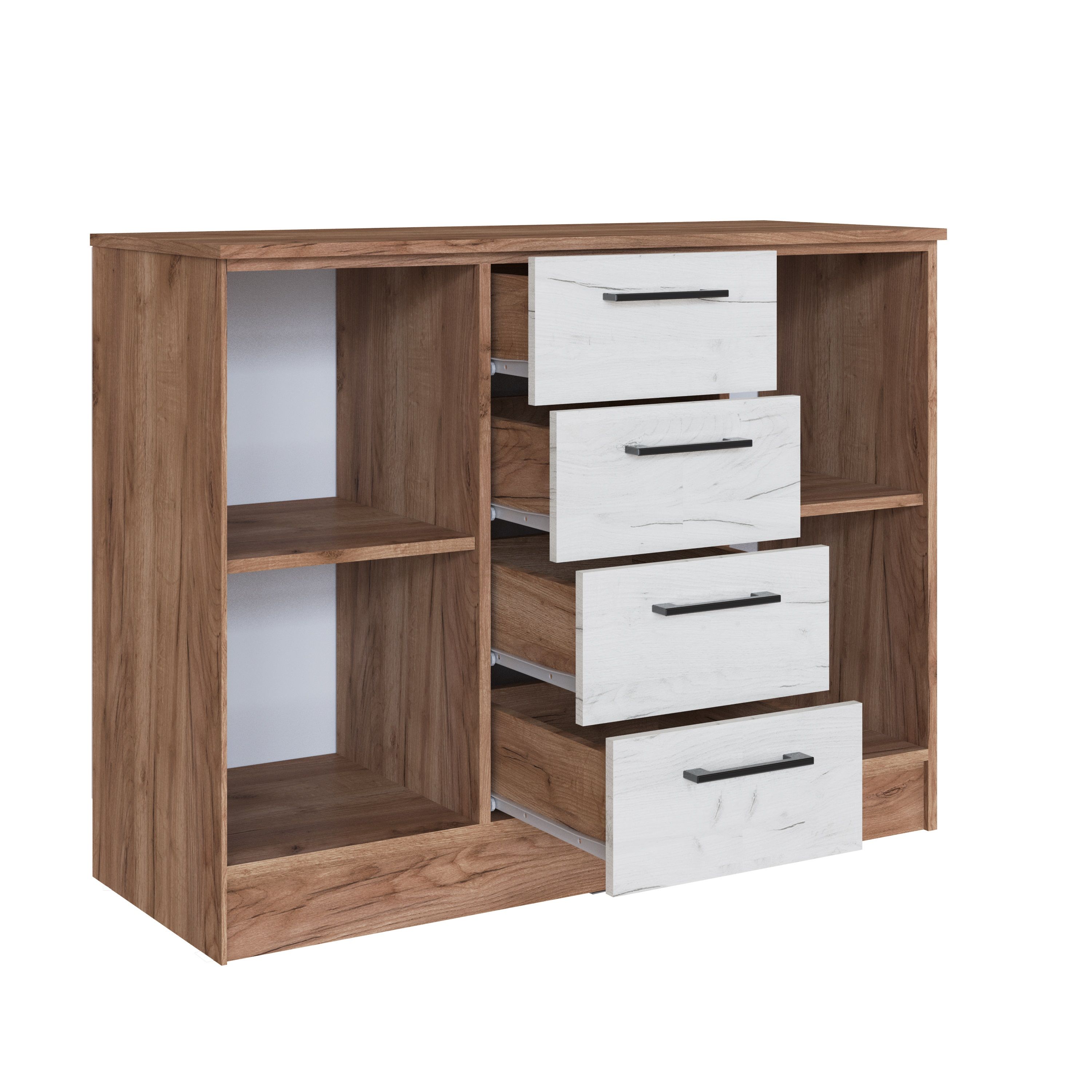 Комод Вегас 1100х850х430 мм 4 ящика Дуб крафт табачный/Дуб крафт белый