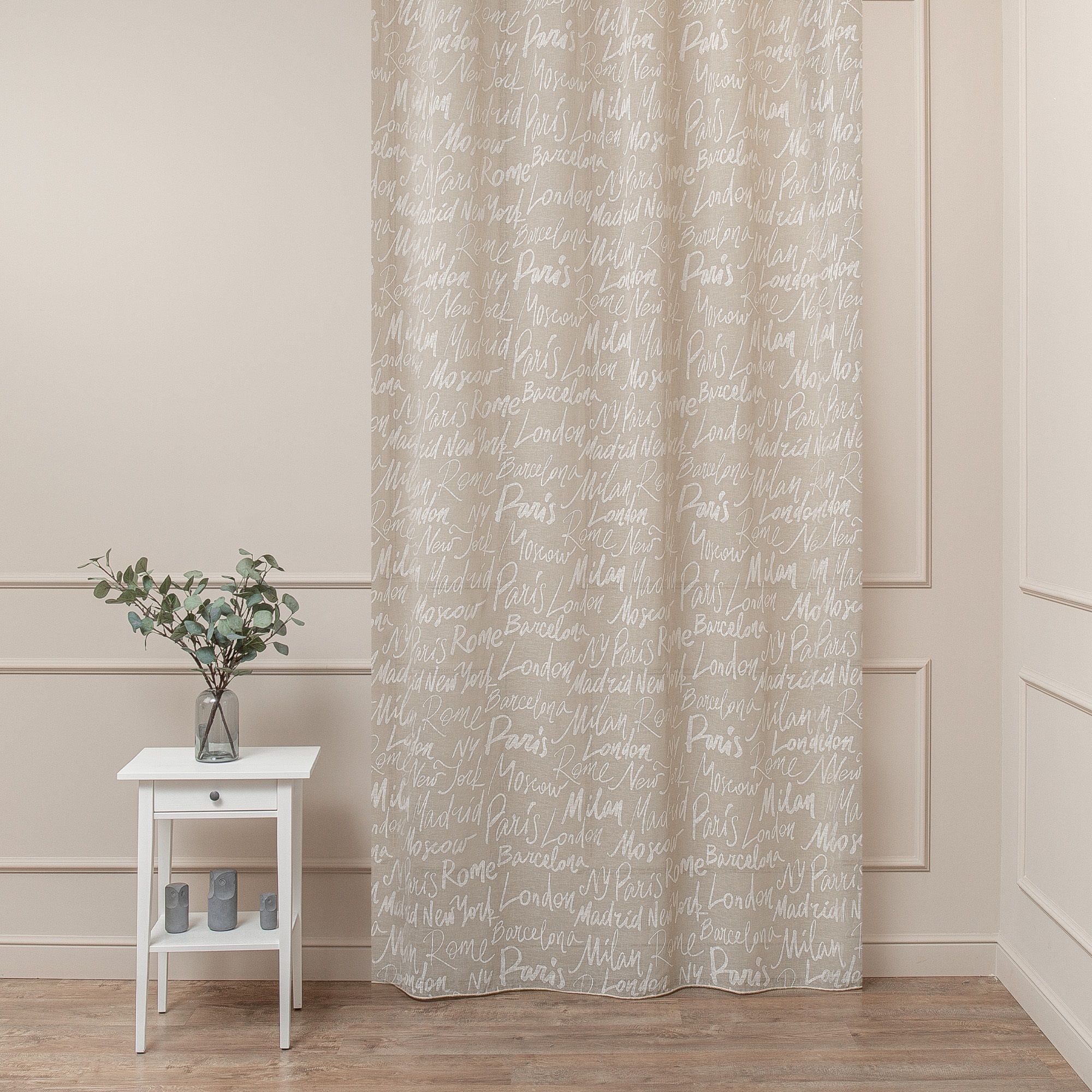 Ткань для штор Тюль лен печать EL 4079-02/300 LPech ut бежевый