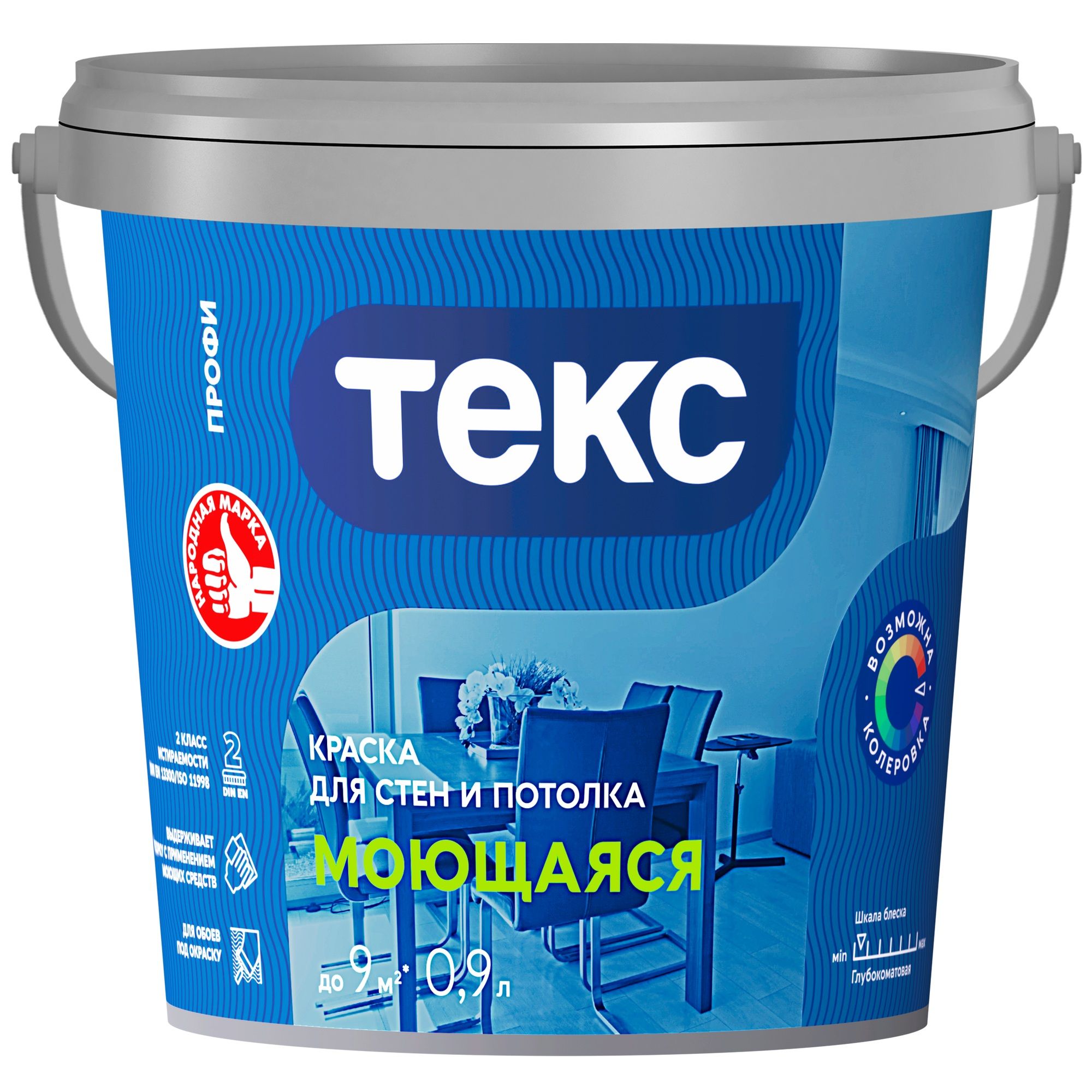 Краска ВД моющаяся Текс Профи, супербелая, 0,9 л