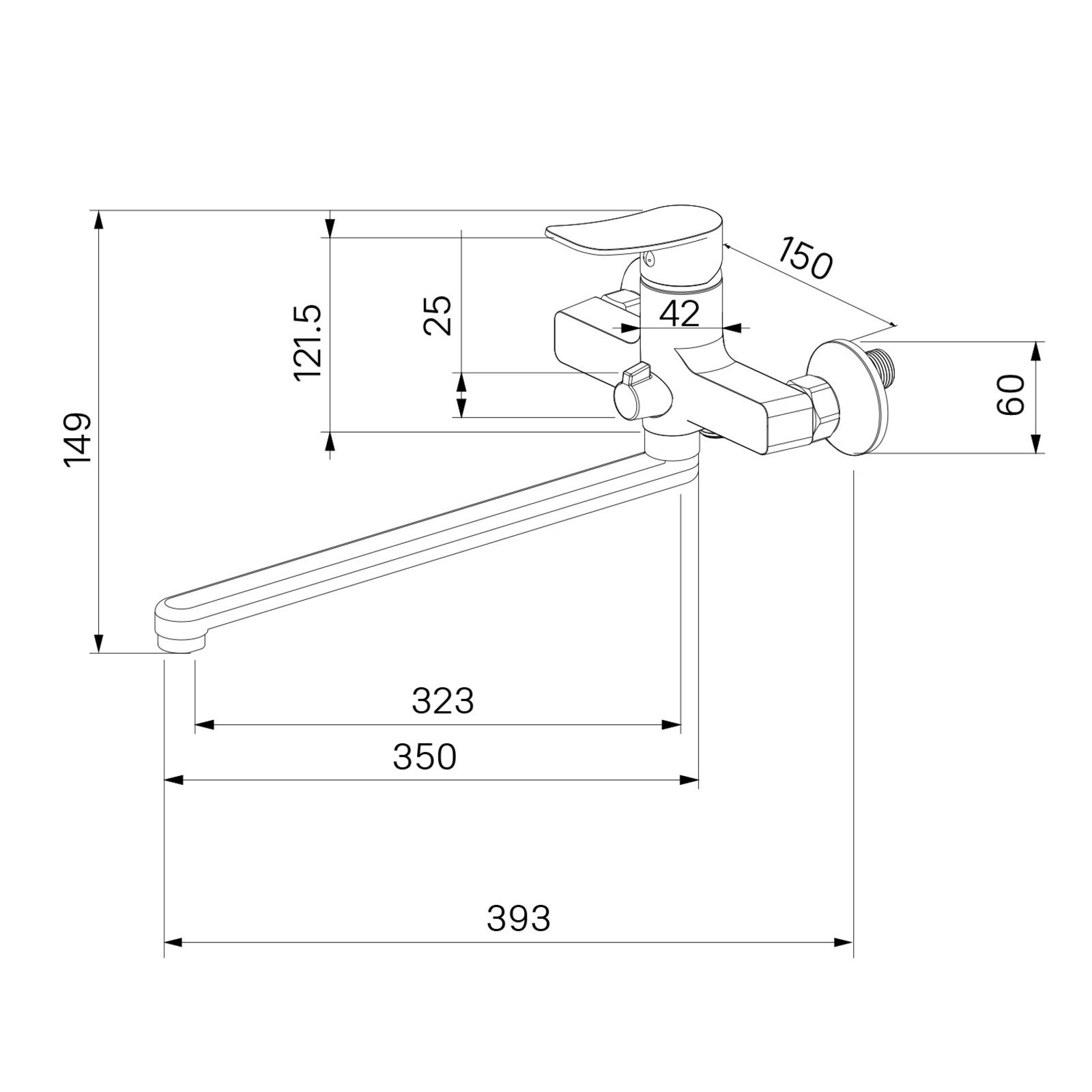 Смеситель для ванны Milardo Demi DEMSB00M10 однорычажный длинный излив