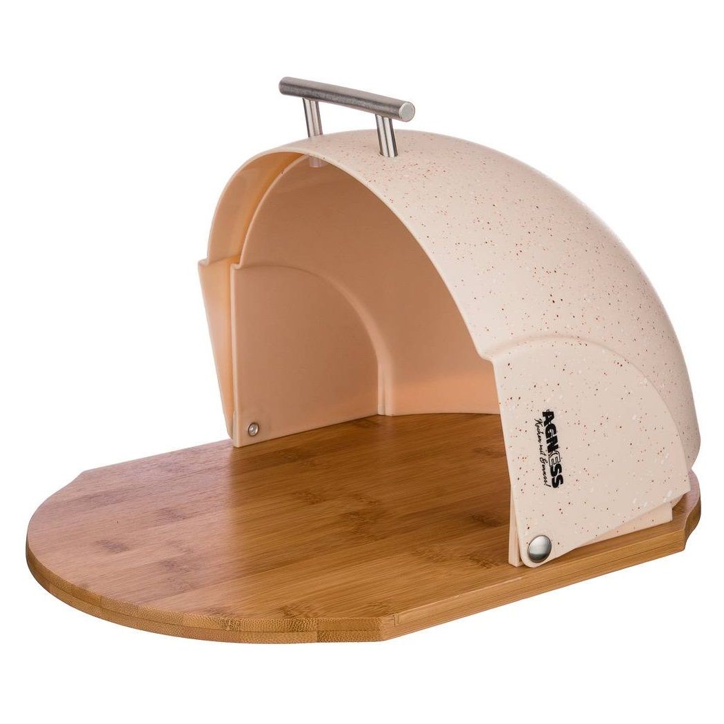 Хлебница Agness деревянная с пластиковой крышкой Бежевый мрамор 36х26х20 см 938-052