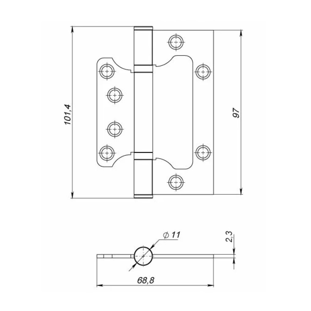 Петля универсальная без врезки IN4000W SN 100/P-2B 100x2,3 мм матовый никель