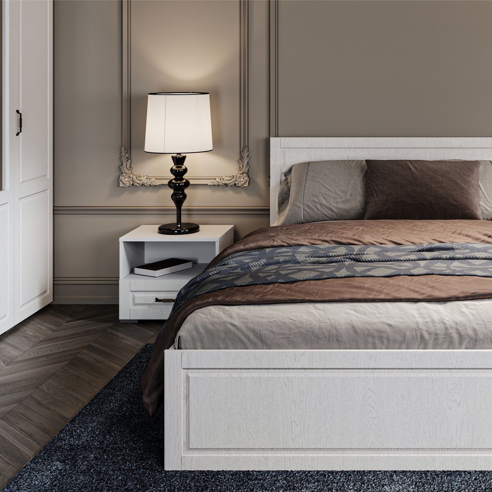 Тумба прикроватная Лацио 500х400х430 мм 1 ящ Белое дерево, ручка бронза