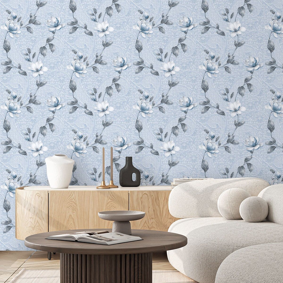 Обои TM Decolor Милена С11 П486 гр 3 01 голубые цветы средние магнолия 0,53х10,05 м