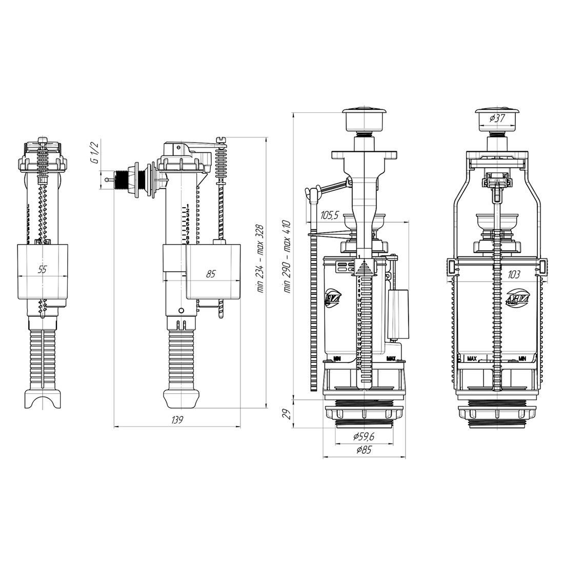 Арматура к смывному бачку 2 режима боковая подводка АНИпласт WC9010С