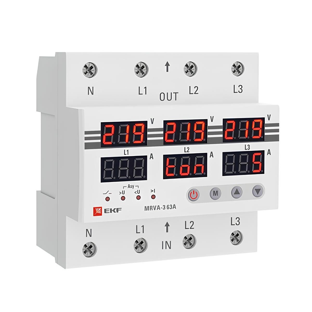 Реле напряжения и тока трехфазное с дисплеем MRVA-3 63A EKF MRVA-3-63A