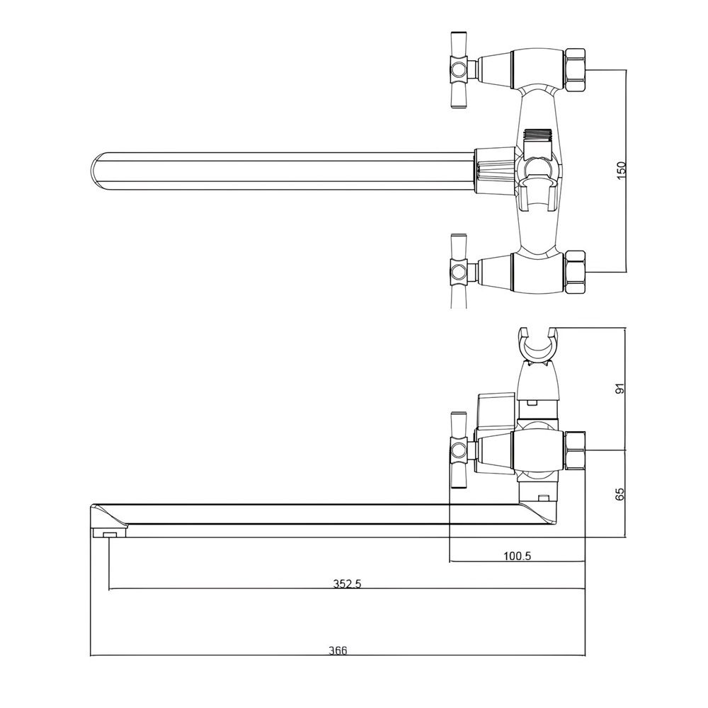 Смеситель для ванны Voda Dive DV31 однорычажный длинный излив