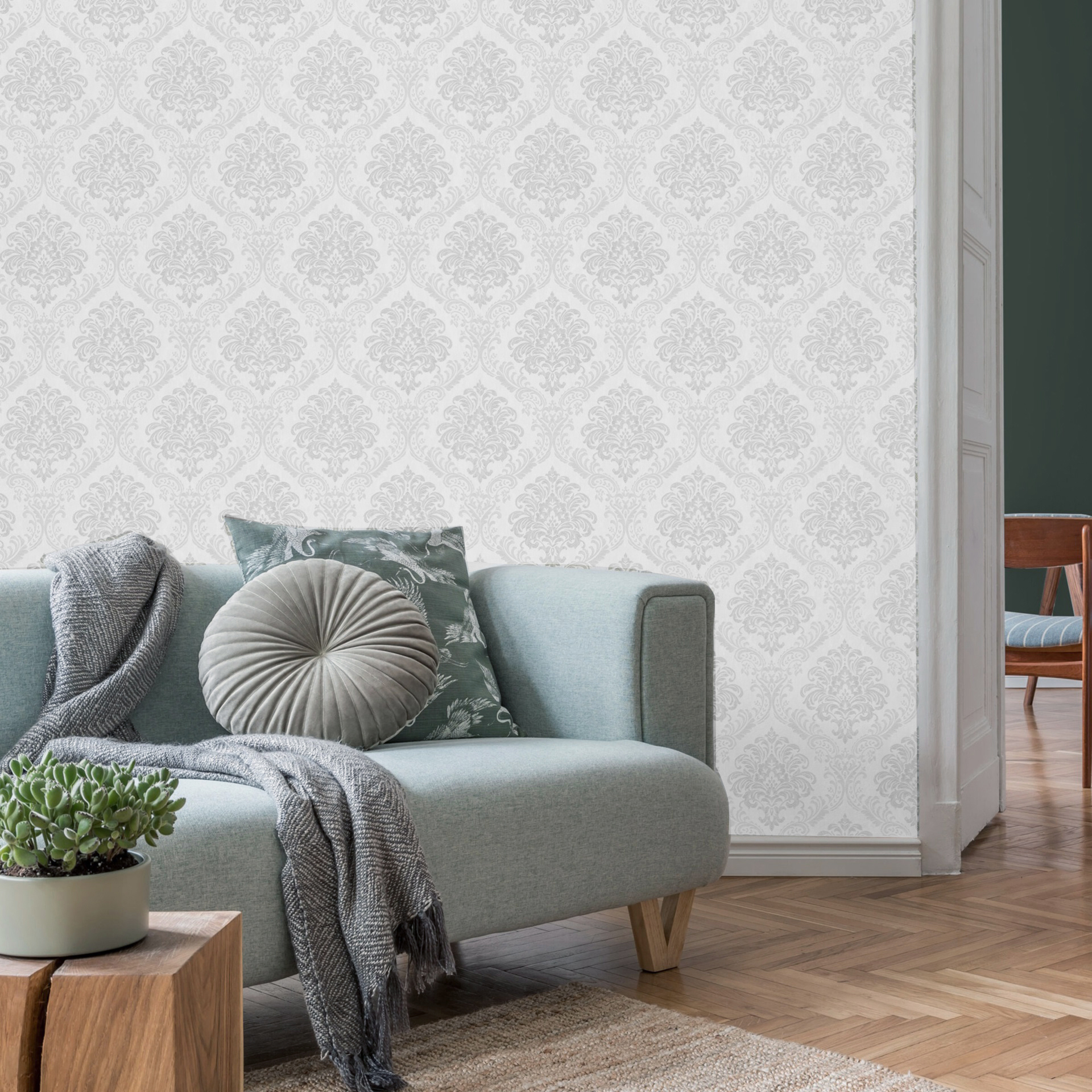 Обои Vilia wallpaper Элеганза 1901-62 белые вензеля 1,06х10 м