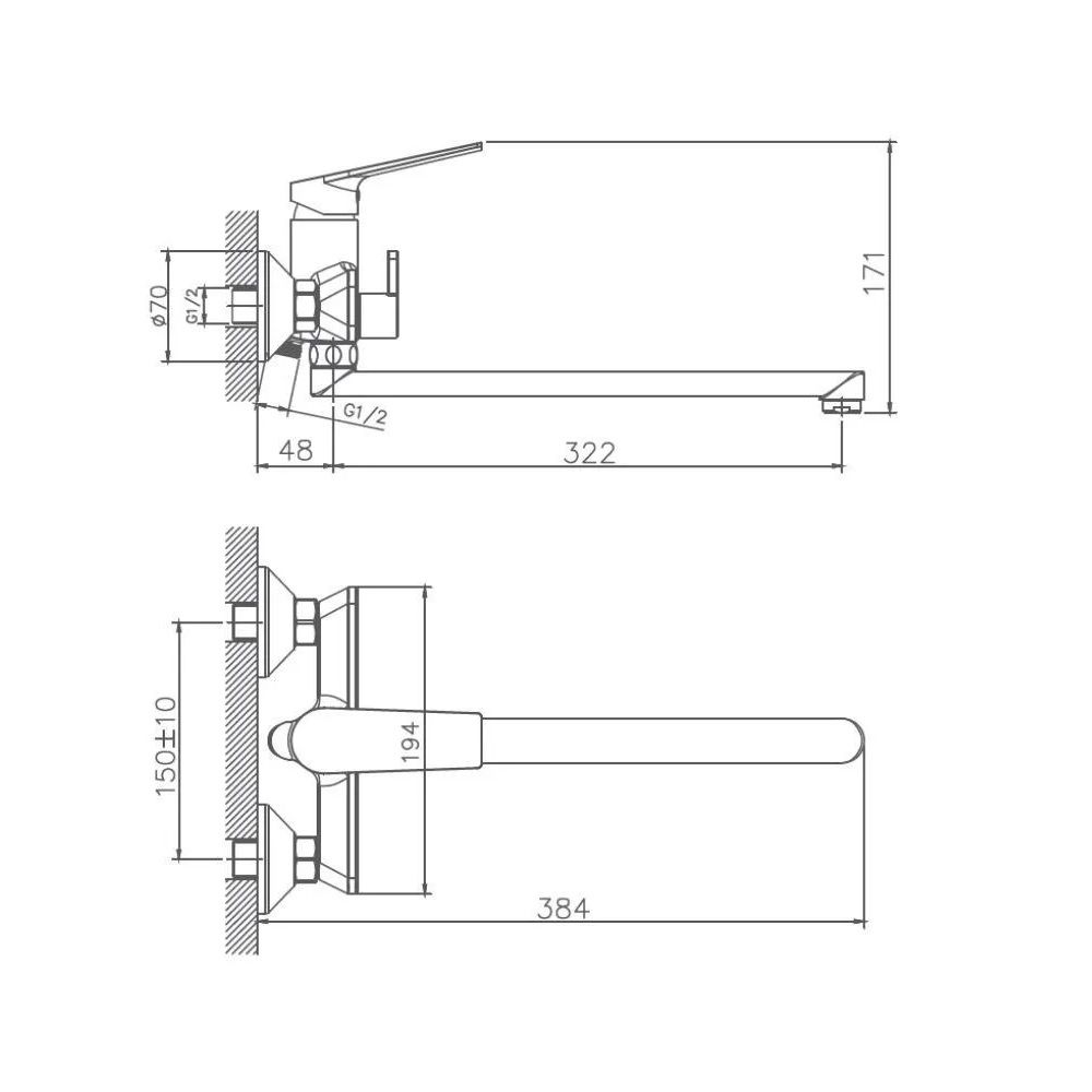 Смеситель для ванны Haiba HB22533-3 однорычажный длинный излив пепельный