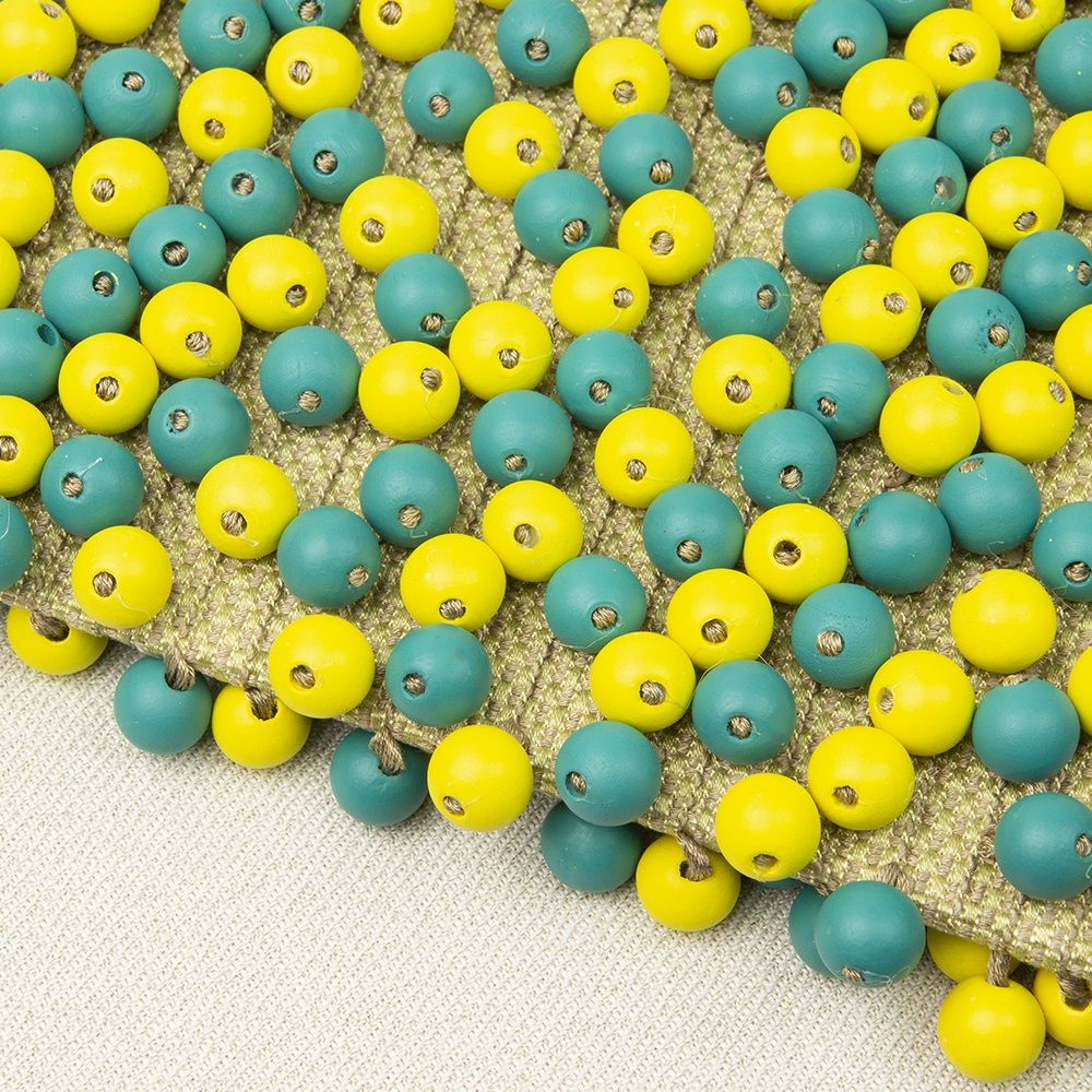 Бахрома для штор с деревянными шариками лимонный/темно-бирюзовый