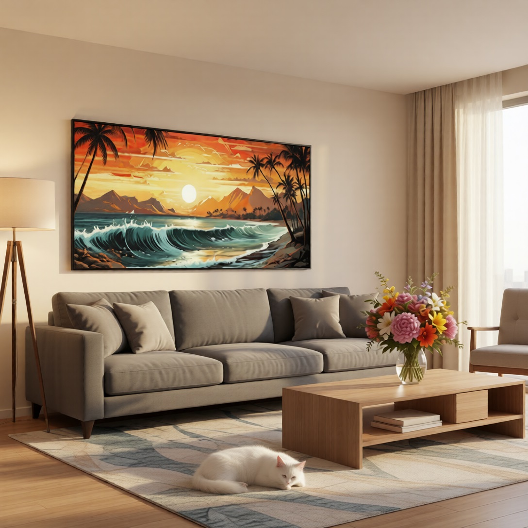 Картина интерьерная со смолой Закат 70х50 см 2025-0403