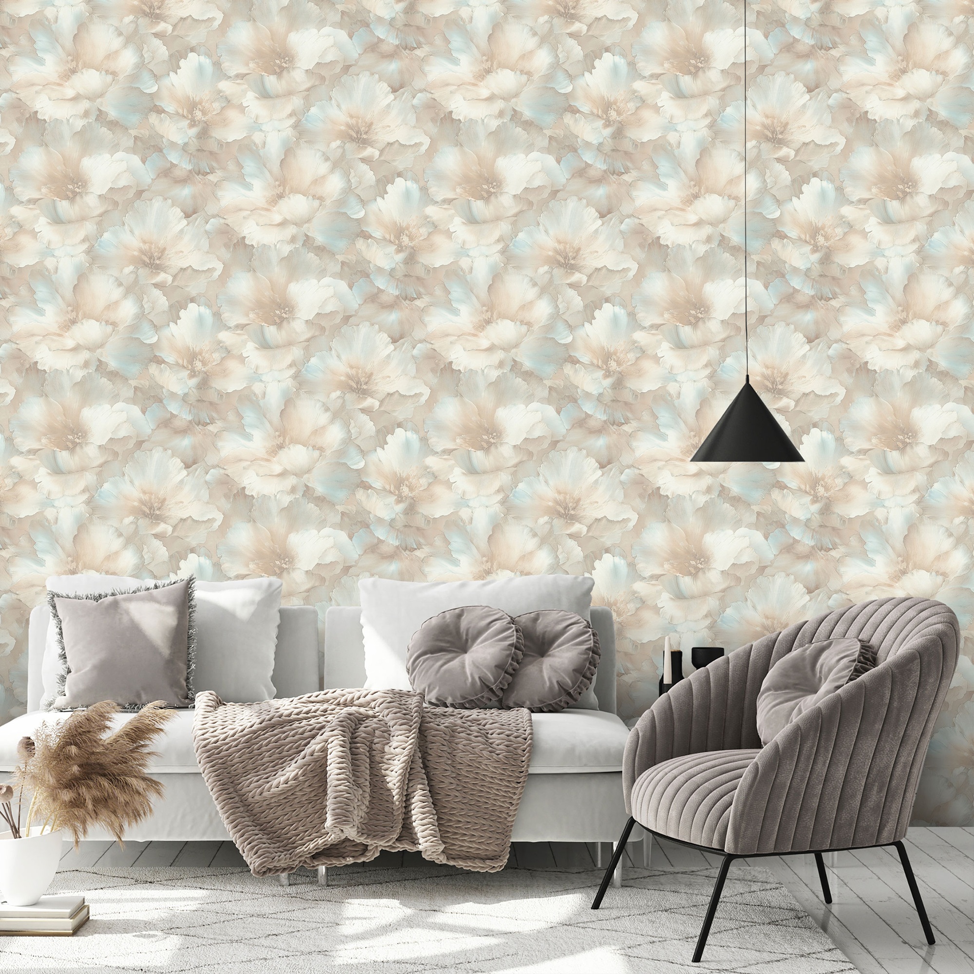 Обои Ornamy Флер 8096-08 розово-голубые цветок крупный 1,06х10,05 м
