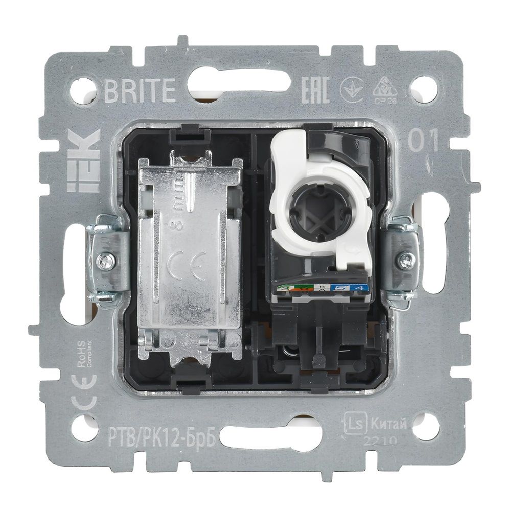 Розетка компьютерная телевизионная 2-м Brite РТВ/РК12-БрБ RJ45 кат 5E+TV IEK BR-AK20-1-K01 белый