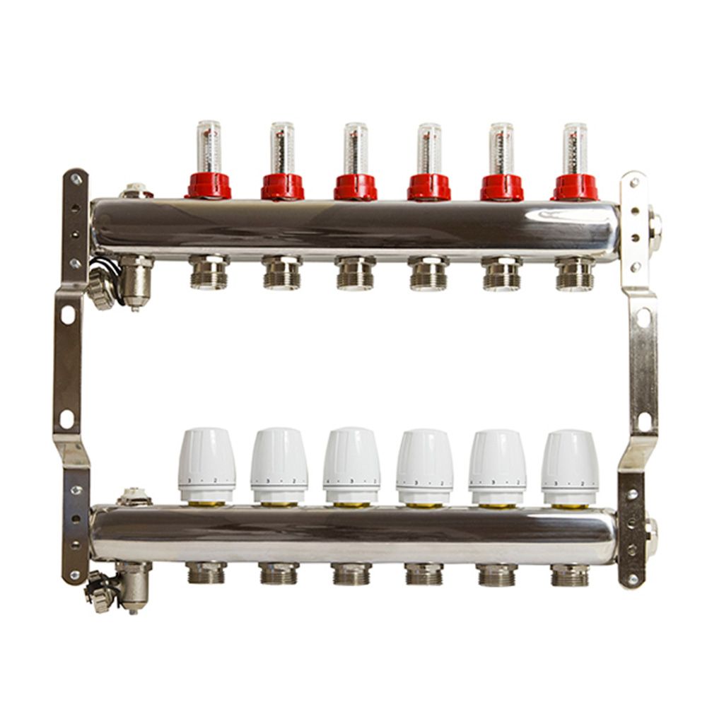 Коллекторная группа 1"х3/4'' евроконус 6 выходов c расходомерами VRT