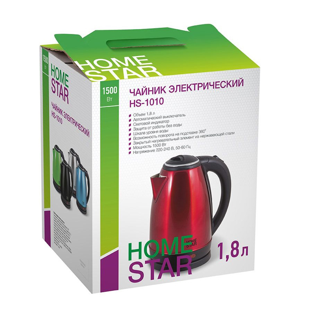 Чайник электрический Homestar HS-1010 1500 Вт 1,8 л стальной, красный
