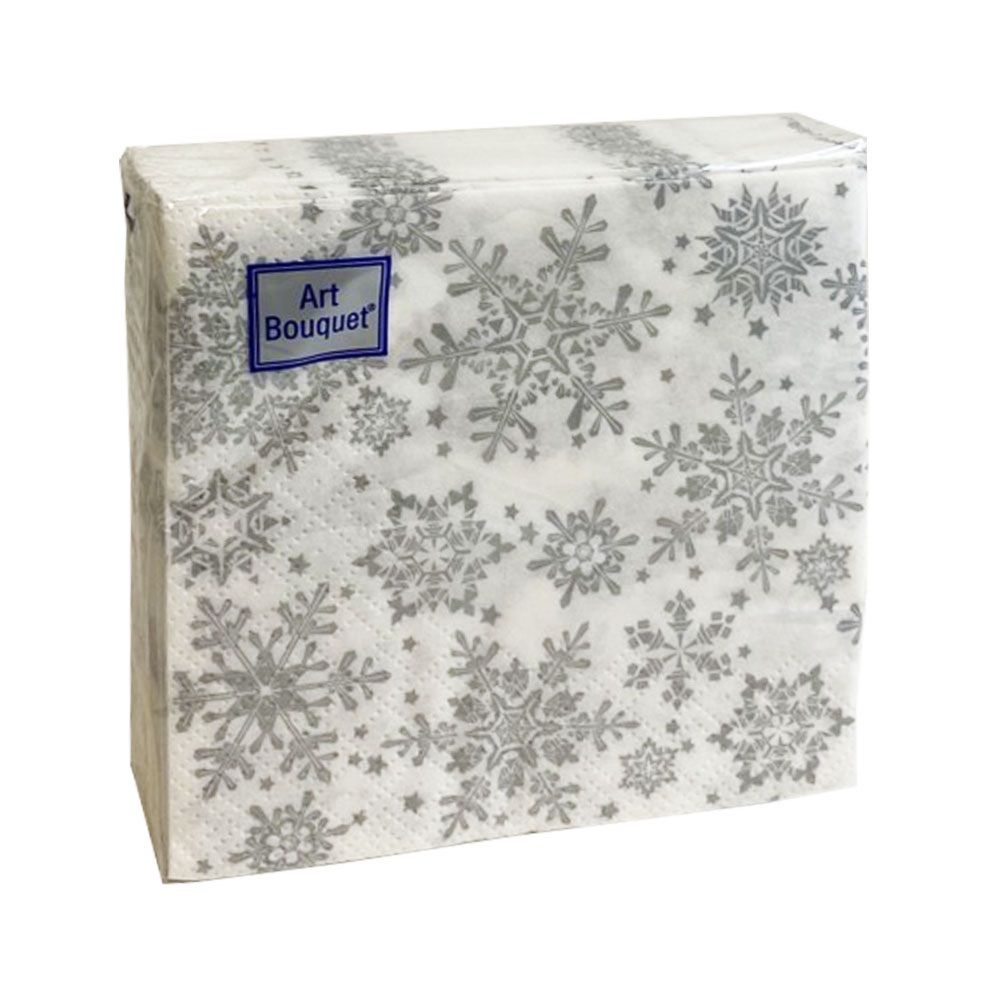 Салфетки бумажные Серебряные снежинки 20х20 см 2-х слойные 30 шт