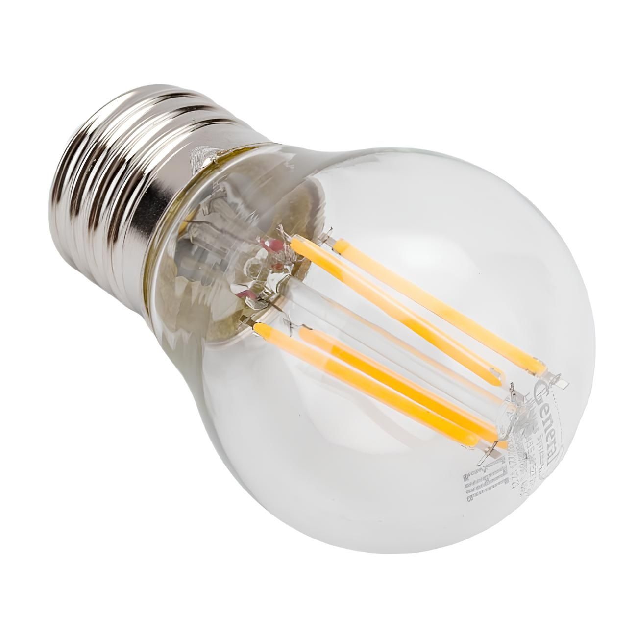 Лампа светодиодная филамент General FLP 10Вт 2700К Е27 шар прозрачный