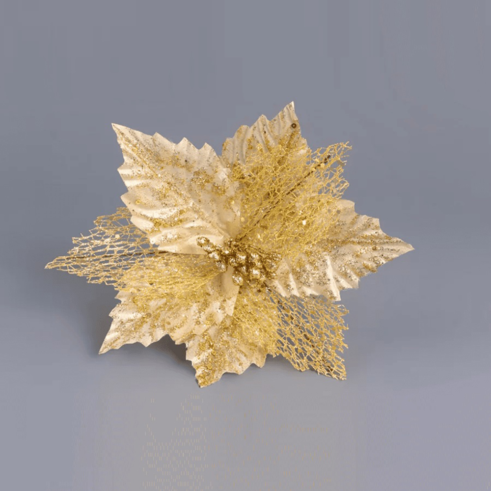 Украшение новогоднее Моя Елочка Цветок Пуансеттия 15х26 см золото 2024-0232