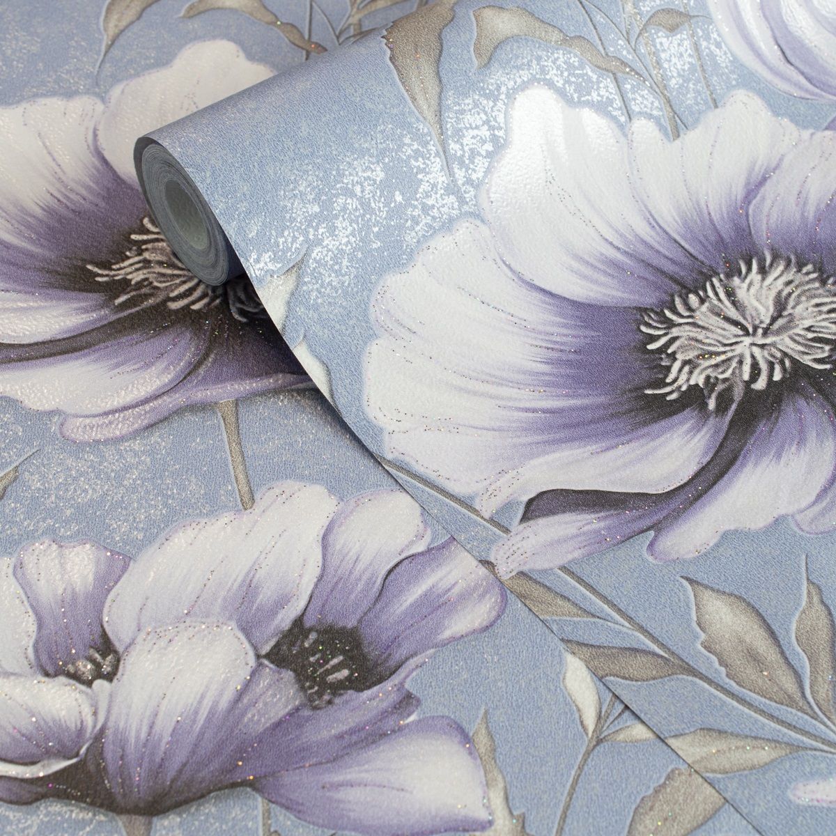 Обои Саратовские Салмон С14Ф Ф898 гр 3 01 синие цветы крупные маки 0,53х10,05 м