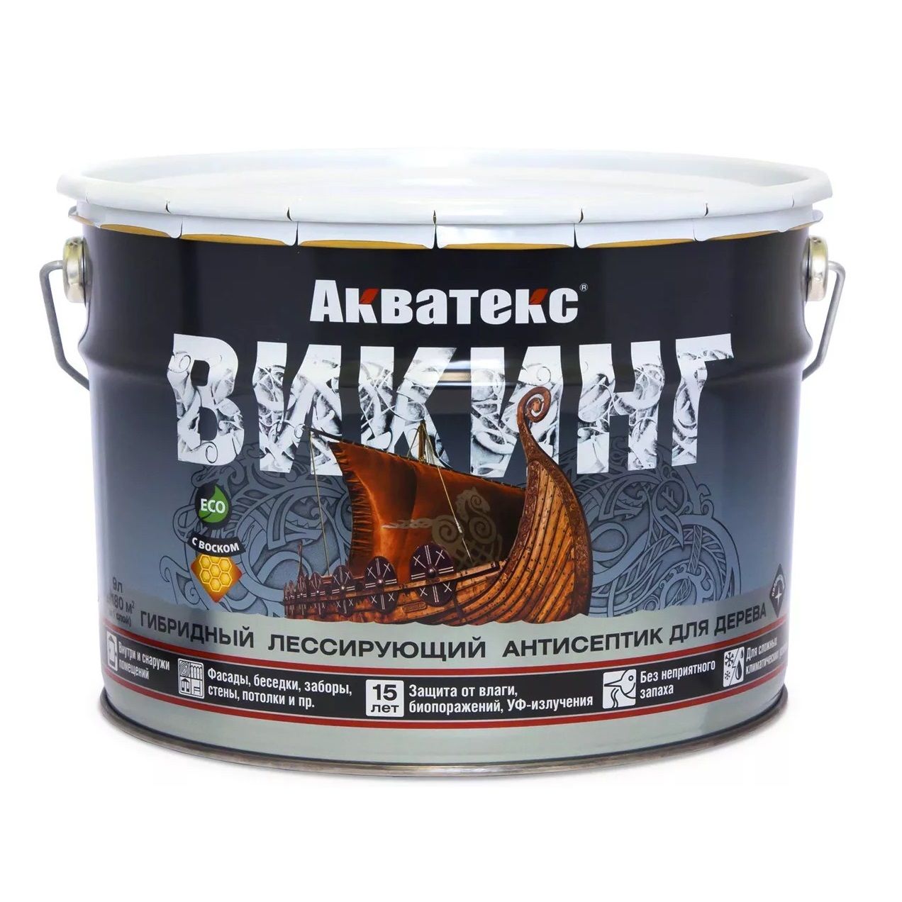 Акватекс ВИКИНГ (гибридный лессирующий антисептик для дерева) 9 л палисандр