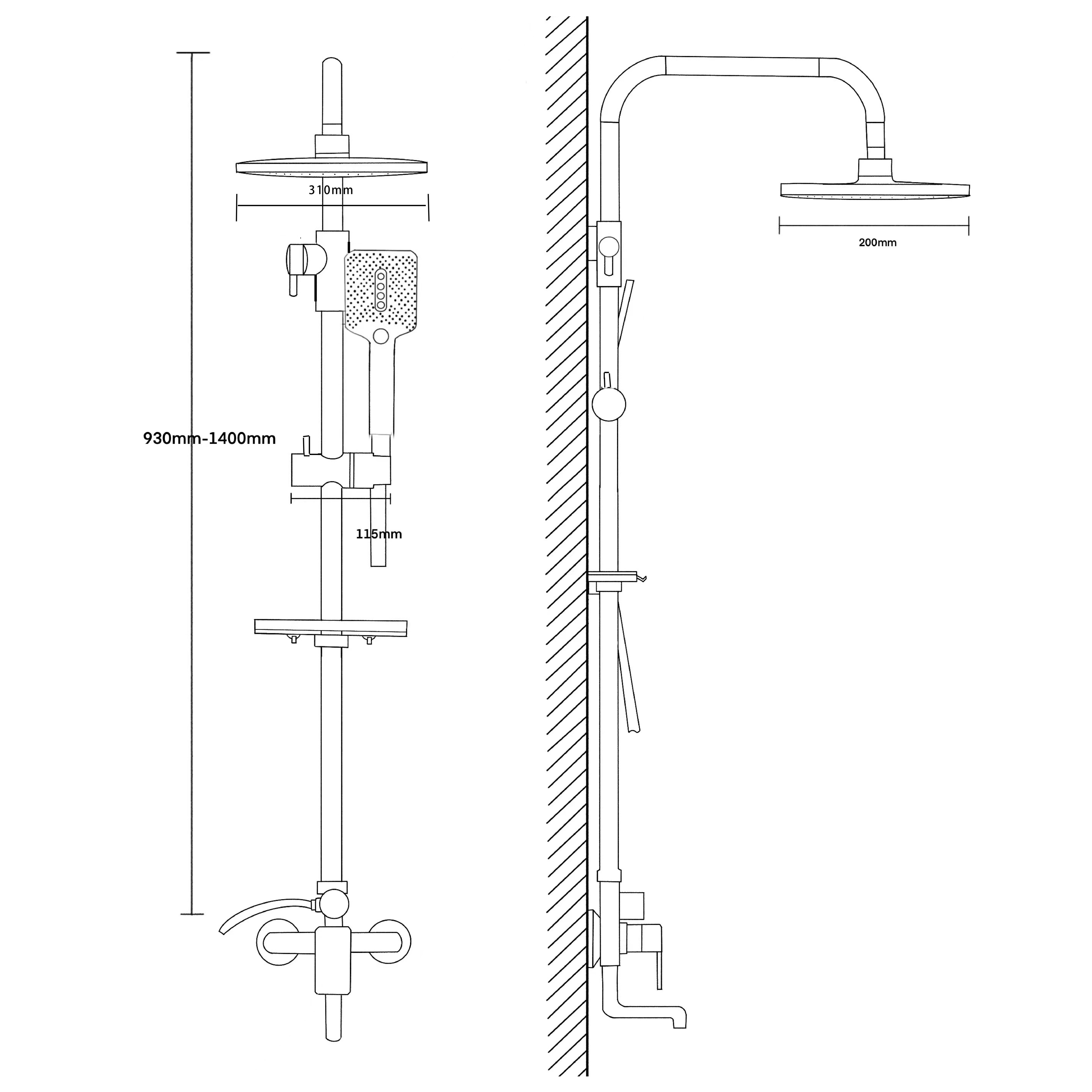 Душевая система Voda VST112Black черная с тропическим душем