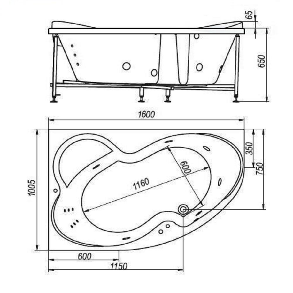 Ванна акриловая BellSan Индиго правая 160х100,5х71,5 см