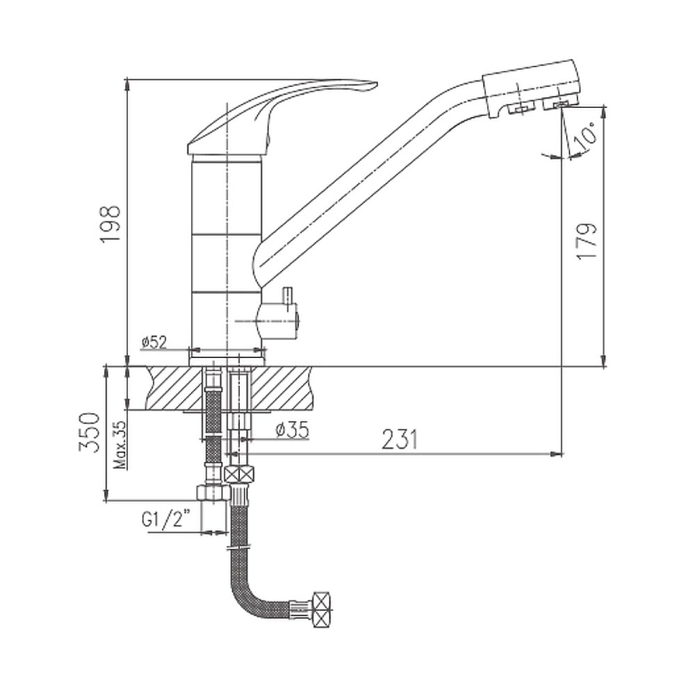 Смеситель однорычажный для кухни с допол.выходом для подключения фильтра питьевой воды хром HB4321
