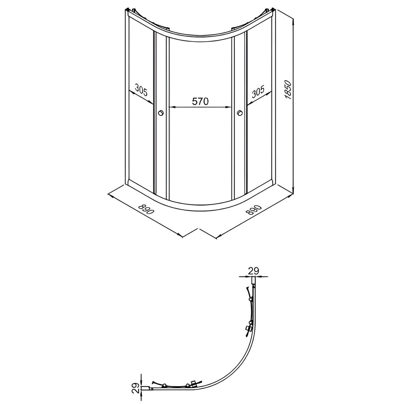 Душевое ограждение Альфа-Блэк 90х90 см полукруг без поддона