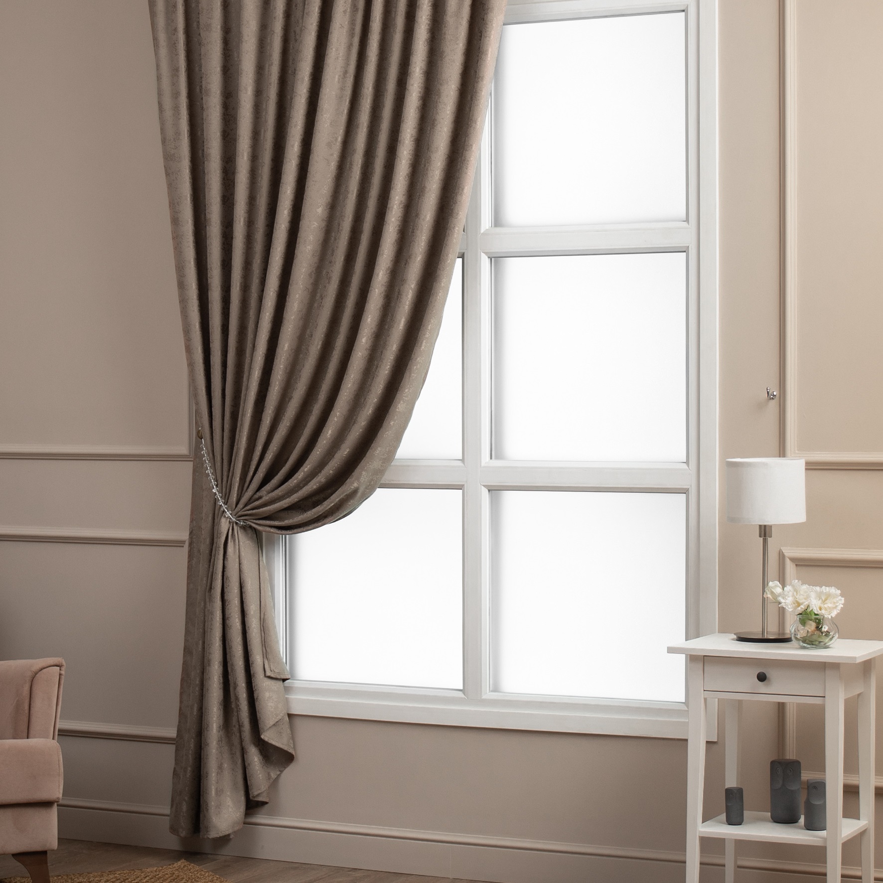 Штора портьерная канвас Amore Mio RR 3941D-04 200х270 см кофейная