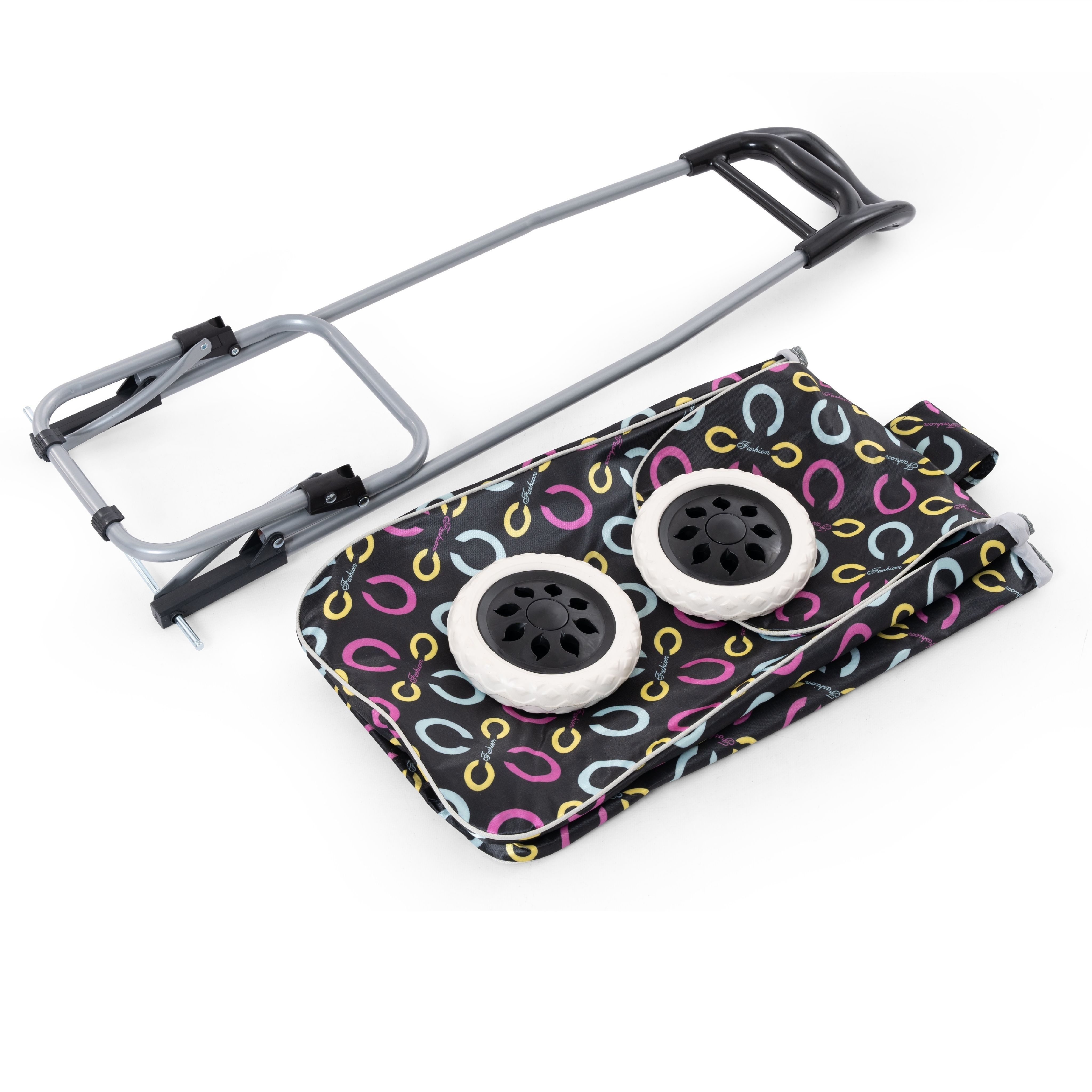 Тележка хозяйственная с сумкой до 30 кг 95x35x28 cм колеса 16 см черная Цветы