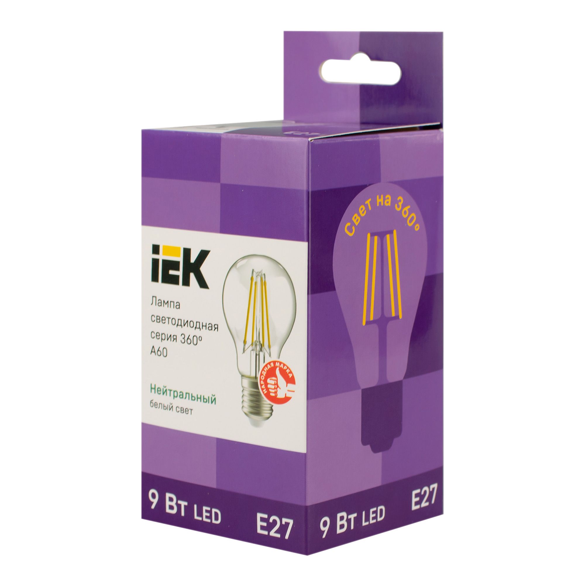 Лампа светодиодная E27 360° A60 9Вт шар 4000К E27 230В прозр. ИЭК LLF-A60-9-230-40-E27-CL