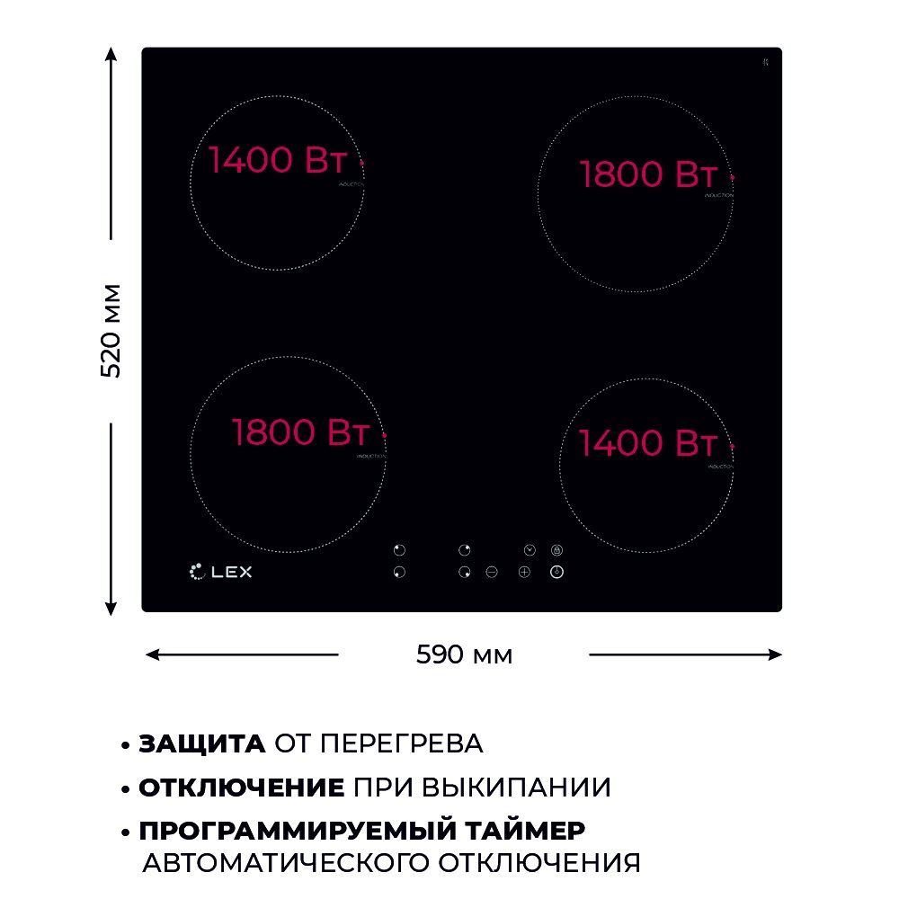 Панель электрическая индукционная LEX EVI 640-1 BL 560х490мм