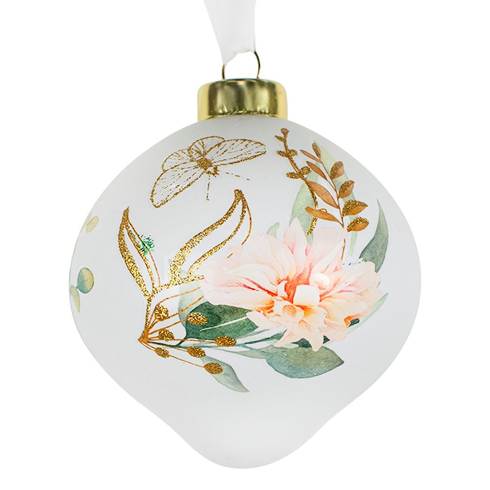 Украшение подвесное новогоднее Капелька Цветочный бум в розовом из стекла 8x8x7,5 см