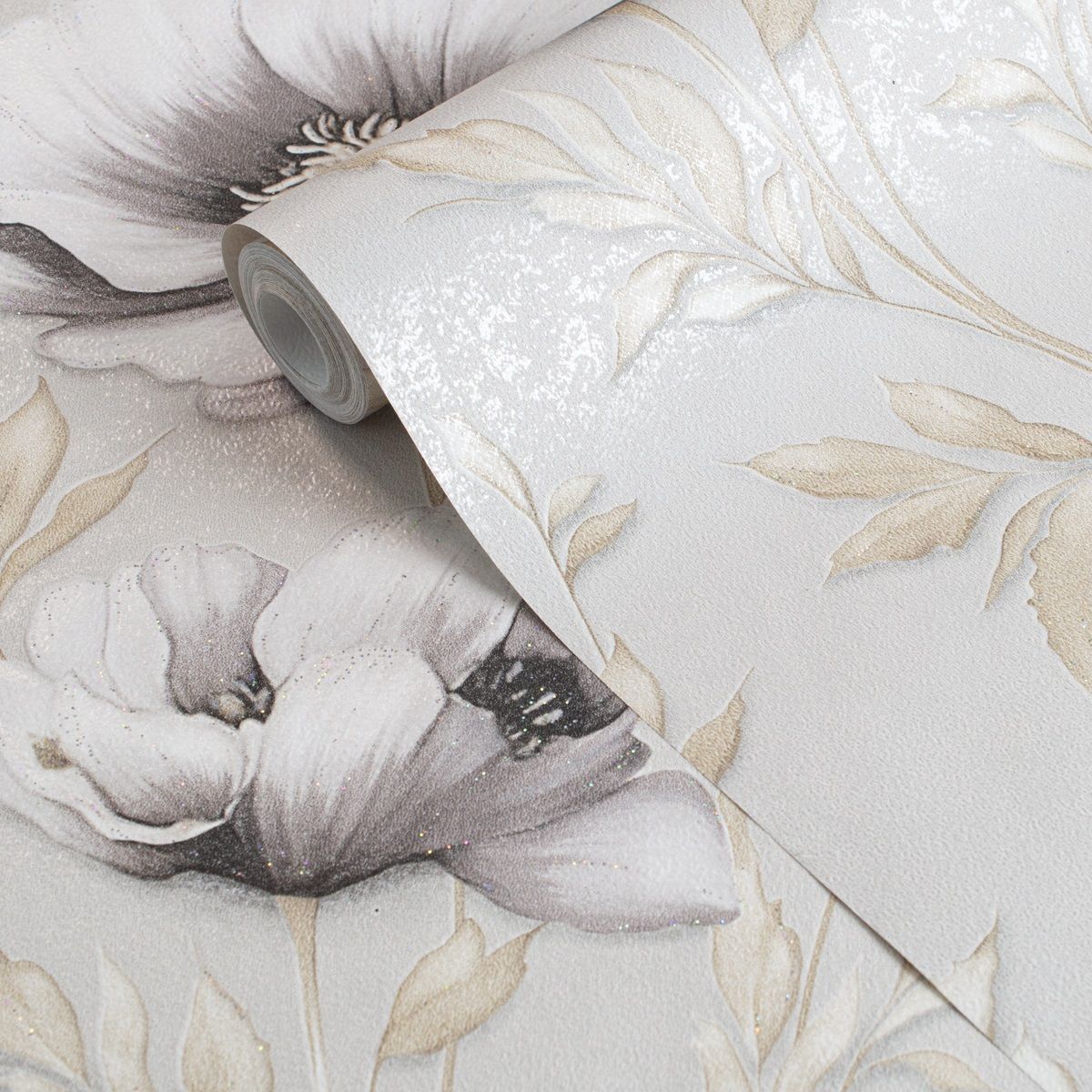 Обои Саратовские Салмон С14Ф Ф898 гр 3 02 бежевые цветы крупные маки 0,53х10,05 м